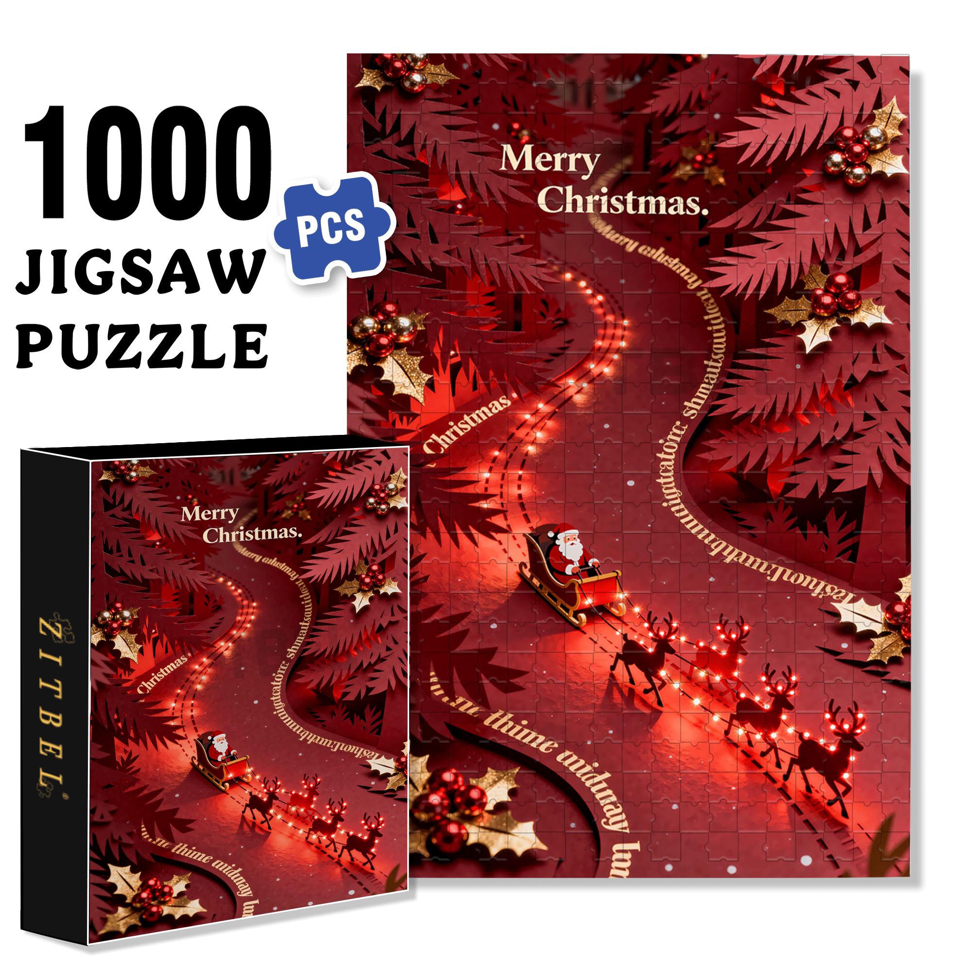 Red Style 500pcs/1000pcs Jigsaw Puzzle, Scratch-Resistant, Interactive Family Game & Brain-Boosting DIY Decor, Perfect for Halloween, Christmas & New Year Gifts, Family Puzzle Game