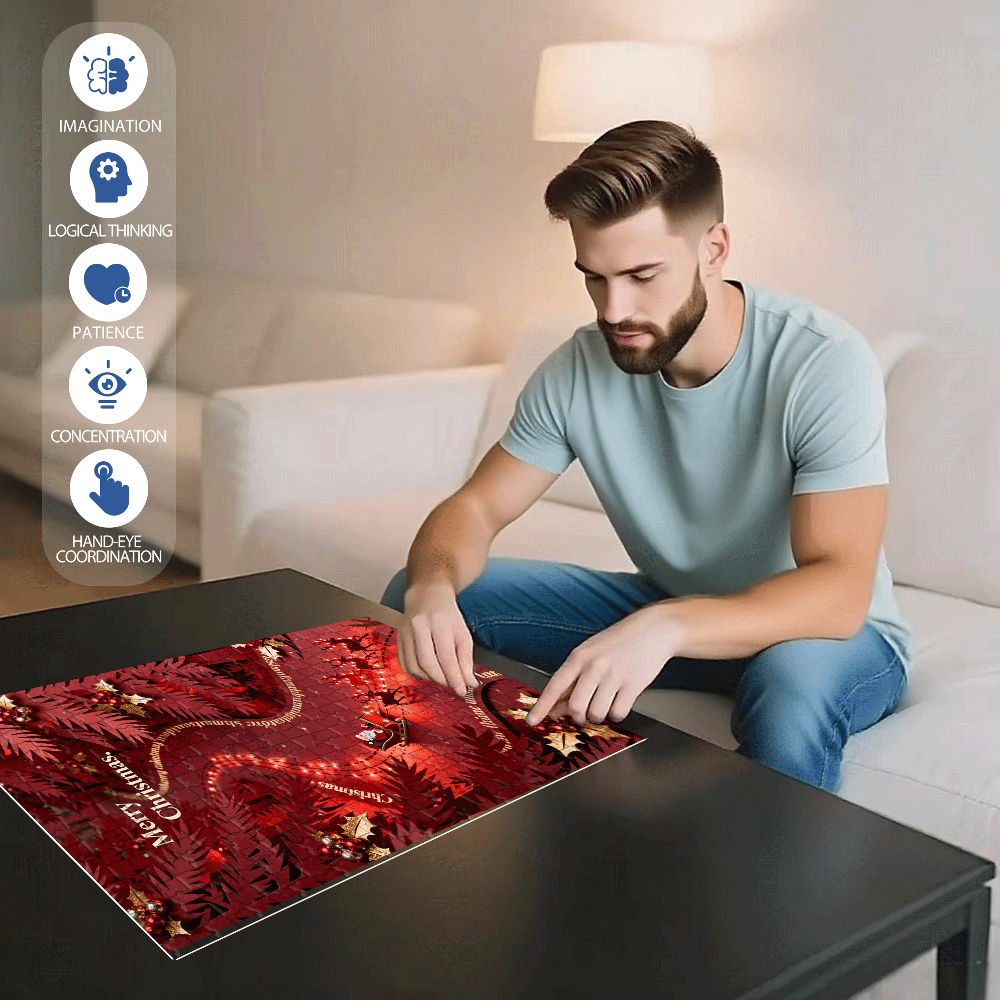 Red Style 500pcs/1000pcs Jigsaw Puzzle, Scratch-Resistant, Interactive Family Game & Brain-Boosting DIY Decor, Perfect for Halloween, Christmas & New Year Gifts, Family Puzzle Game