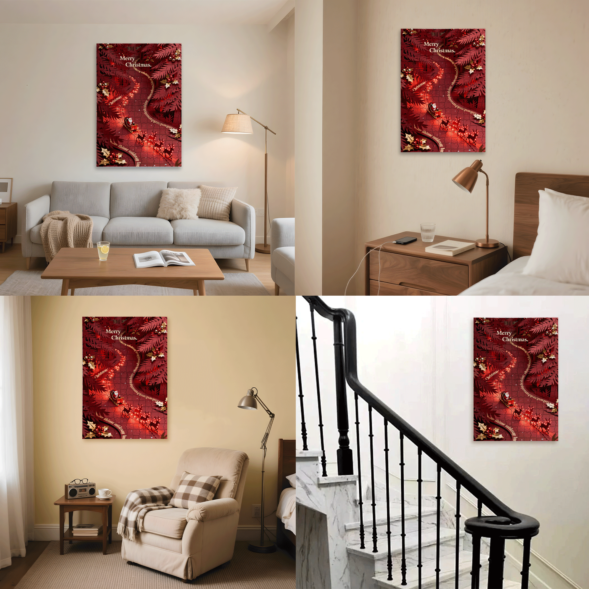 Red Style 500pcs/1000pcs Jigsaw Puzzle, Scratch-Resistant, Interactive Family Game & Brain-Boosting DIY Decor, Perfect for Halloween, Christmas & New Year Gifts, Family Puzzle Game