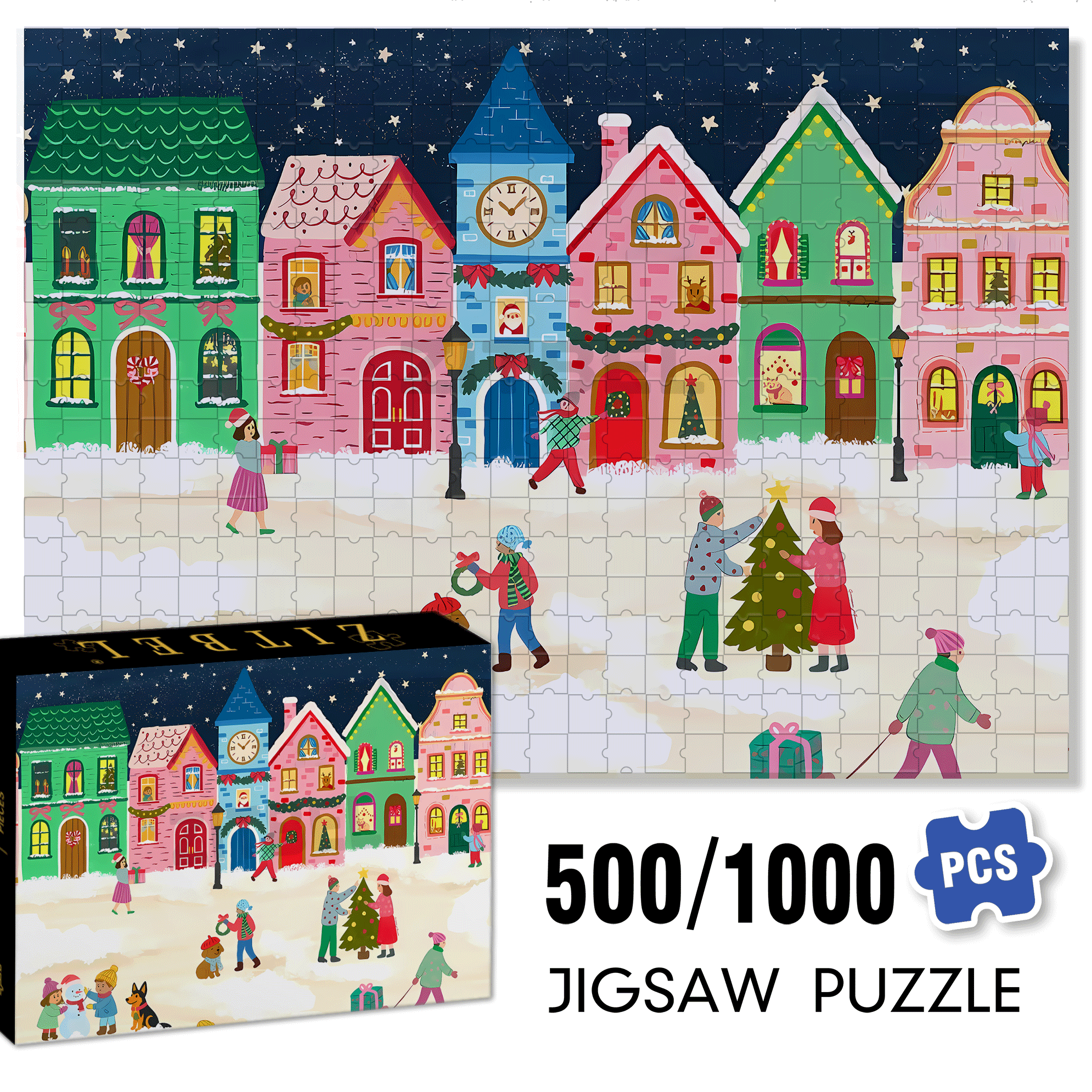 A Wonderful Christmas Night 500pcs/1000pcs Jigsaw Puzzle, Scratch-Resistant, Interactive Family Game & Brain-Boosting DIY Decor, Perfect for Halloween, Christmas & New Year Gifts, Family Puzzle Game
