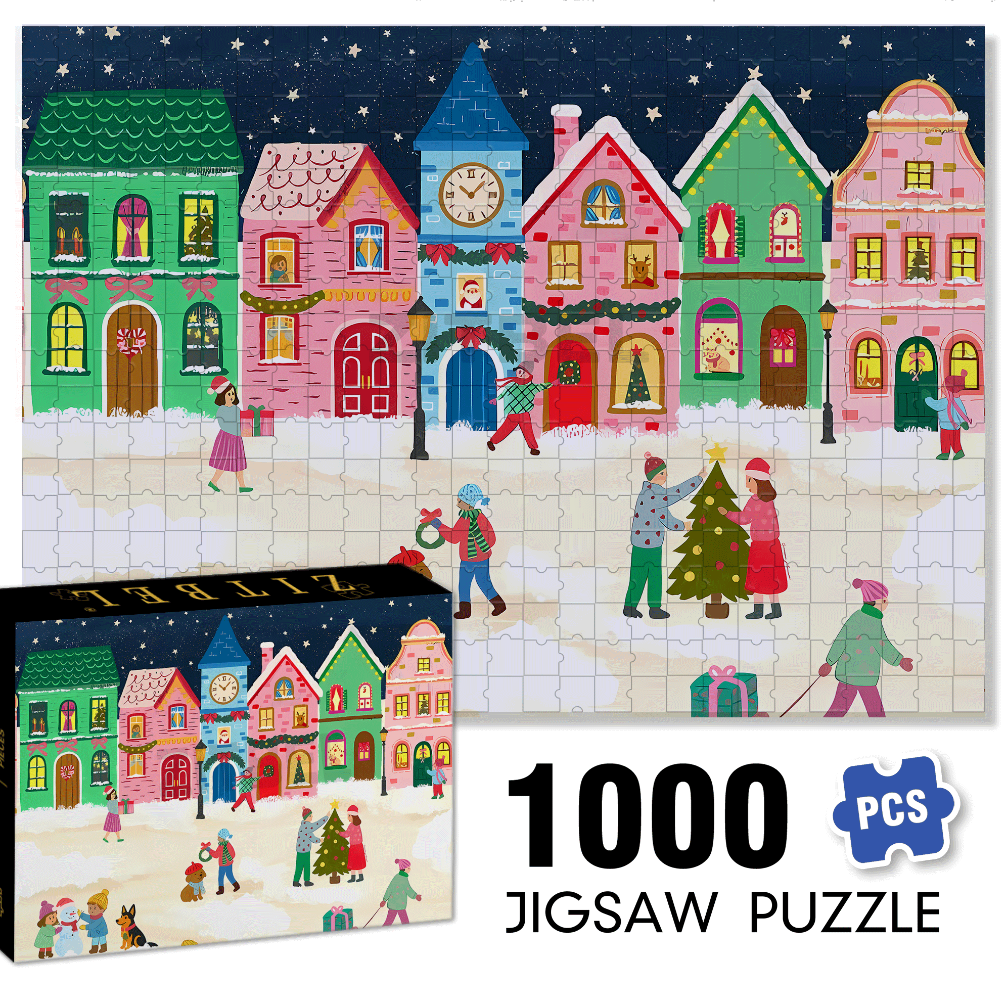 A Wonderful Christmas Night 500pcs/1000pcs Jigsaw Puzzle, Scratch-Resistant, Interactive Family Game & Brain-Boosting DIY Decor, Perfect for Halloween, Christmas & New Year Gifts, Family Puzzle Game