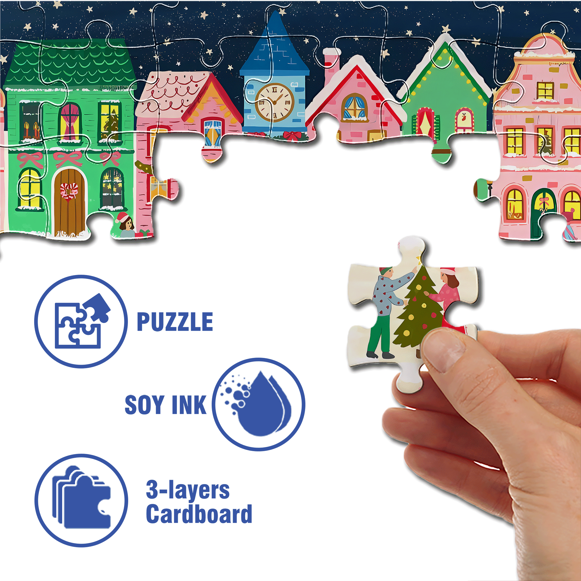 A Wonderful Christmas Night 500pcs/1000pcs Jigsaw Puzzle, Scratch-Resistant, Interactive Family Game & Brain-Boosting DIY Decor, Perfect for Halloween, Christmas & New Year Gifts, Family Puzzle Game