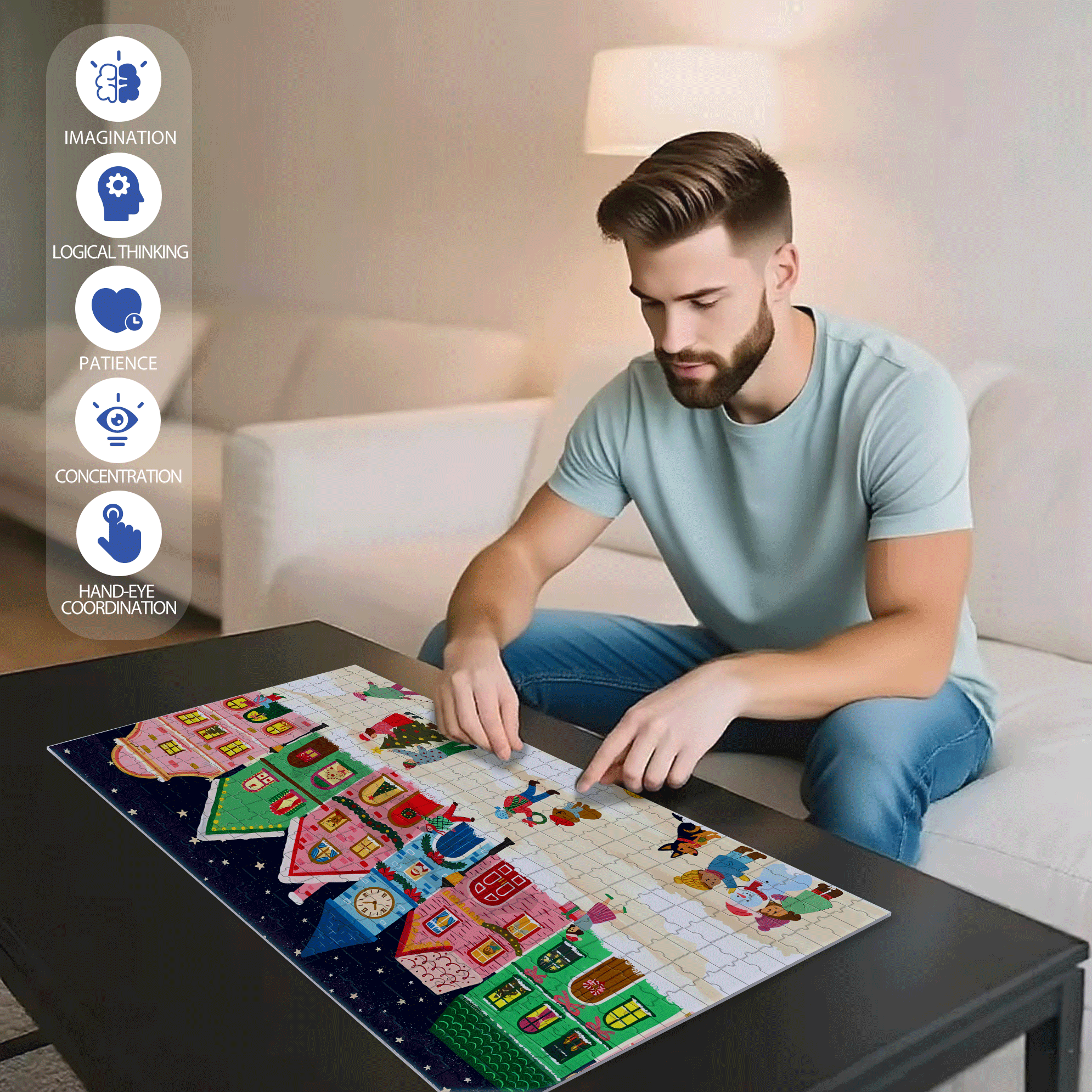 A Wonderful Christmas Night 500pcs/1000pcs Jigsaw Puzzle, Scratch-Resistant, Interactive Family Game & Brain-Boosting DIY Decor, Perfect for Halloween, Christmas & New Year Gifts, Family Puzzle Game