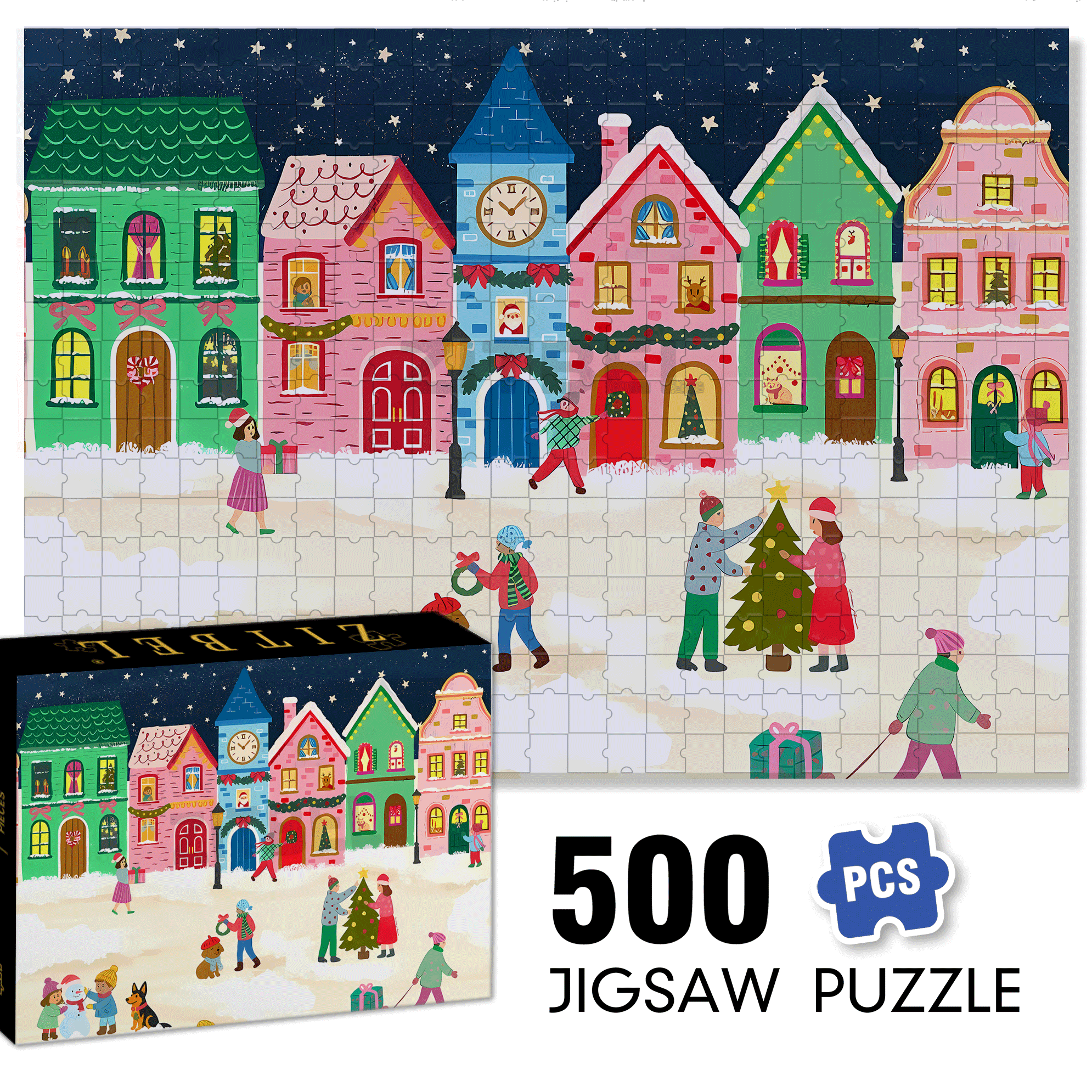 A Wonderful Christmas Night 500pcs/1000pcs Jigsaw Puzzle, Scratch-Resistant, Interactive Family Game & Brain-Boosting DIY Decor, Perfect for Halloween, Christmas & New Year Gifts, Family Puzzle Game