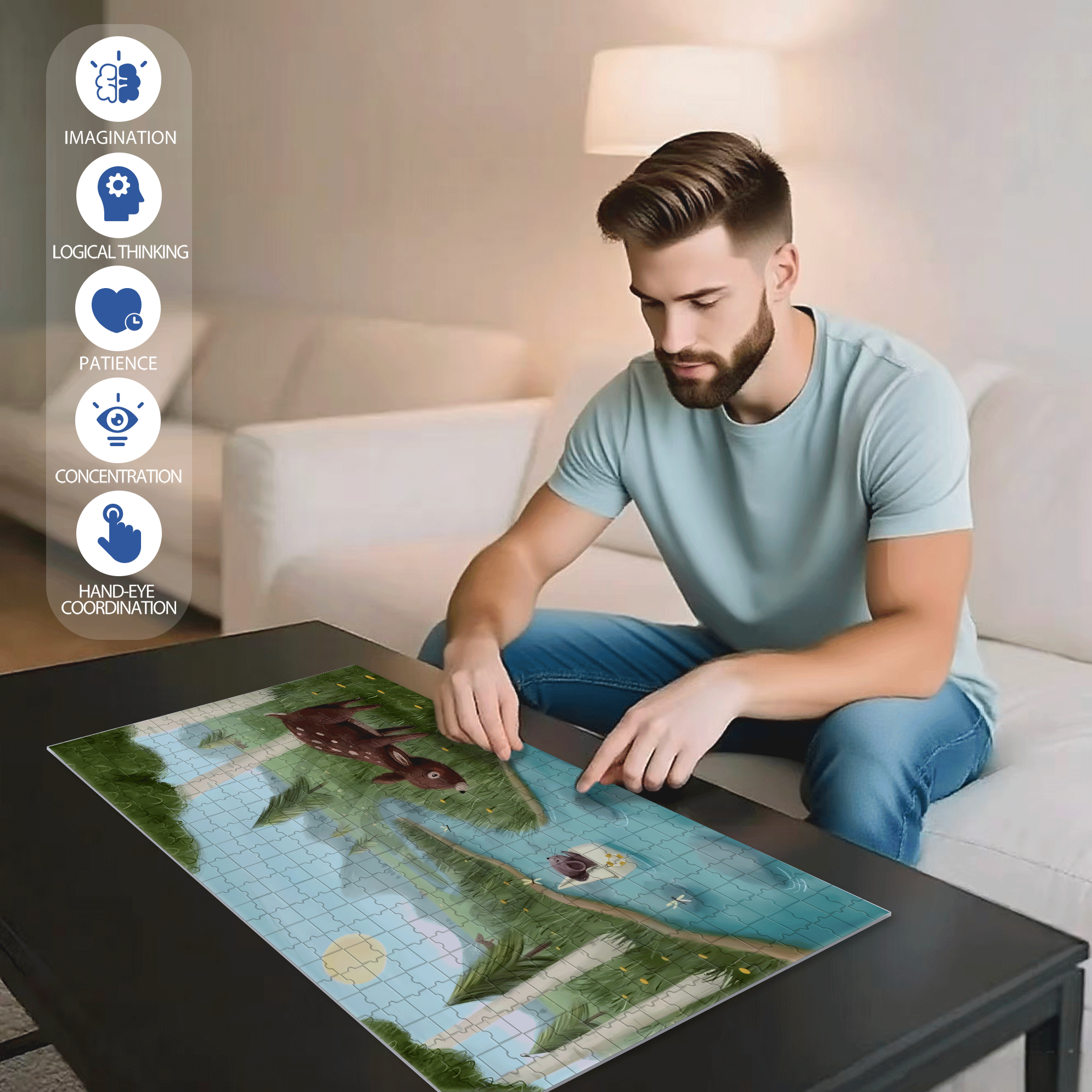 Adventures In The Forest 5 500pcs/1000pcs Jigsaw Puzzle, Scratch-Resistant, Interactive Family Game & Brain-Boosting DIY Decor, Perfect for Halloween, Christmas & New Year Gifts, Family Puzzle Game