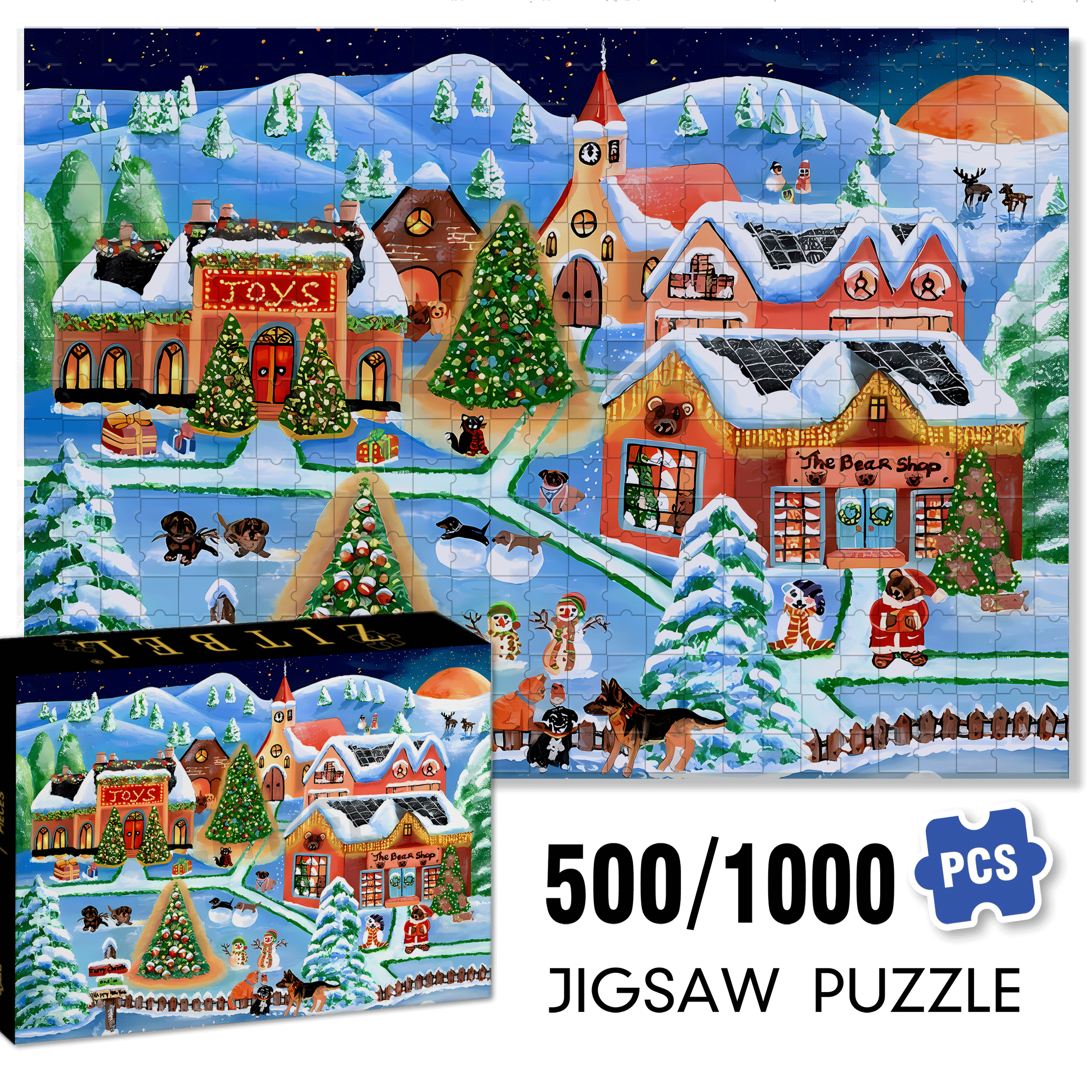 Christmas Pets 500pcs/1000pcs Jigsaw Puzzle, Scratch-Resistant, Interactive Family Game & Brain-Boosting DIY Decor, Perfect for Halloween, Christmas & New Year Gifts, Family Puzzle Game
