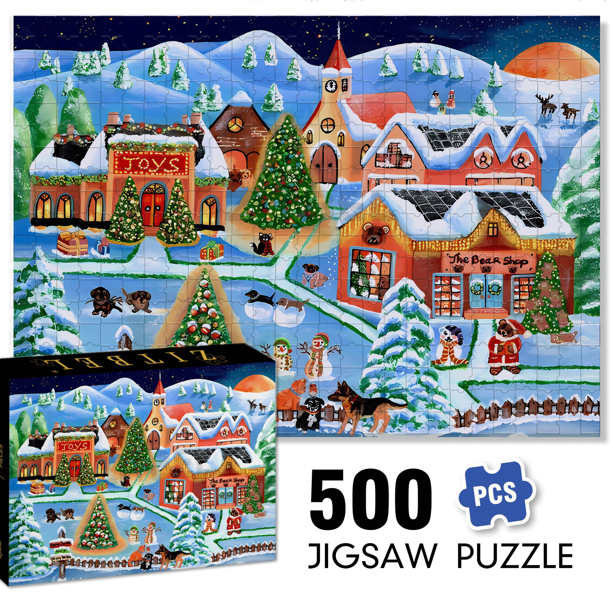 Christmas Pets 500pcs/1000pcs Jigsaw Puzzle, Scratch-Resistant, Interactive Family Game & Brain-Boosting DIY Decor, Perfect for Halloween, Christmas & New Year Gifts, Family Puzzle Game