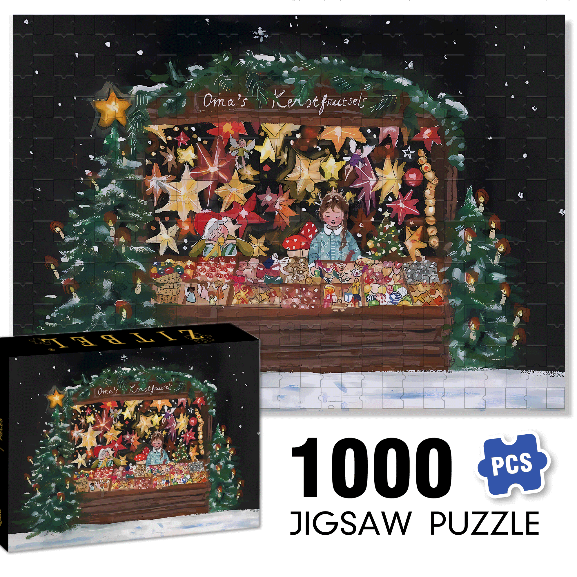 Christmas Stalls 500pcs/1000pcs Jigsaw Puzzle, Scratch-Resistant, Interactive Family Game & Brain-Boosting DIY Decor, Perfect for Halloween, Christmas & New Year Gifts, Family Puzzle Game
