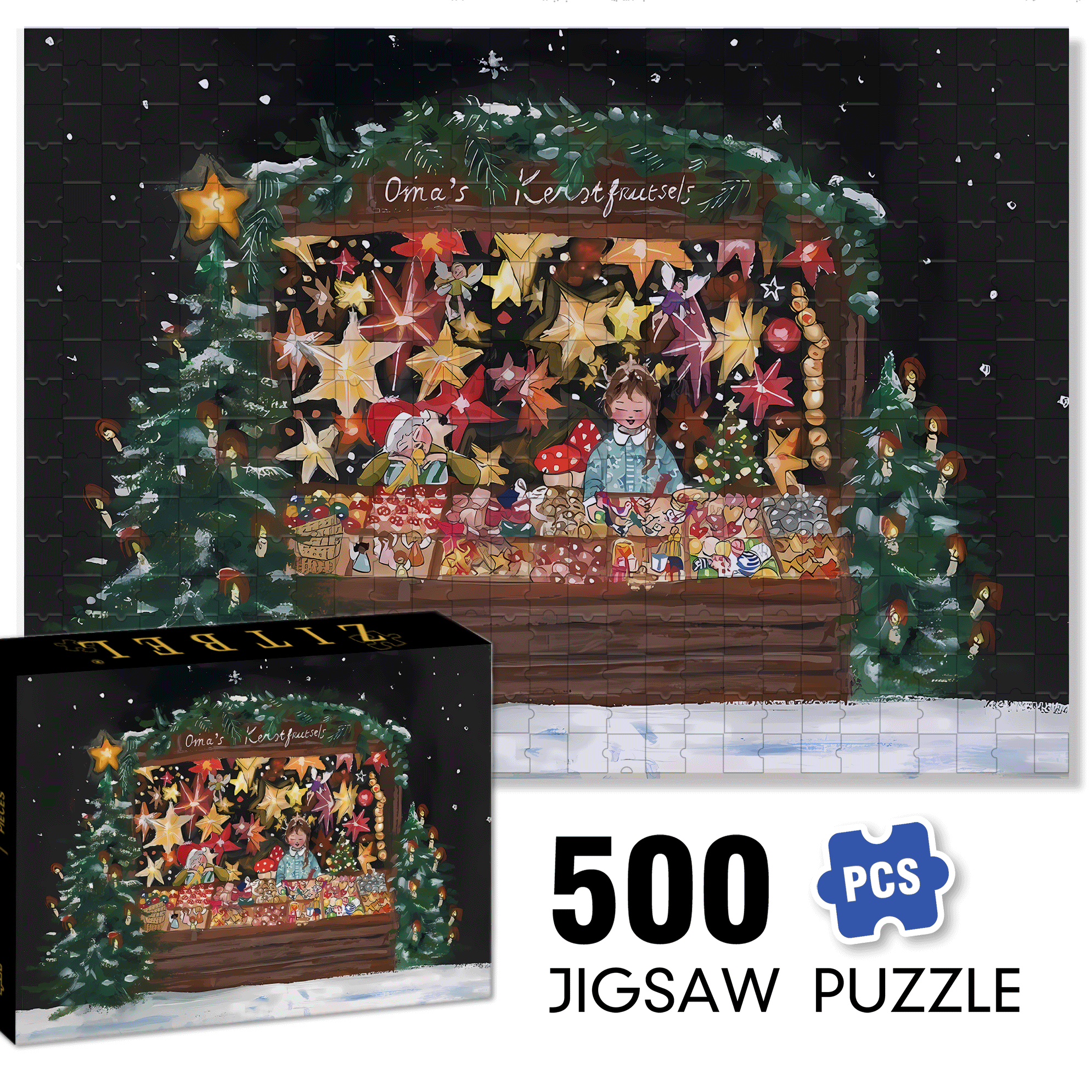 Christmas Stalls 500pcs/1000pcs Jigsaw Puzzle, Scratch-Resistant, Interactive Family Game & Brain-Boosting DIY Decor, Perfect for Halloween, Christmas & New Year Gifts, Family Puzzle Game