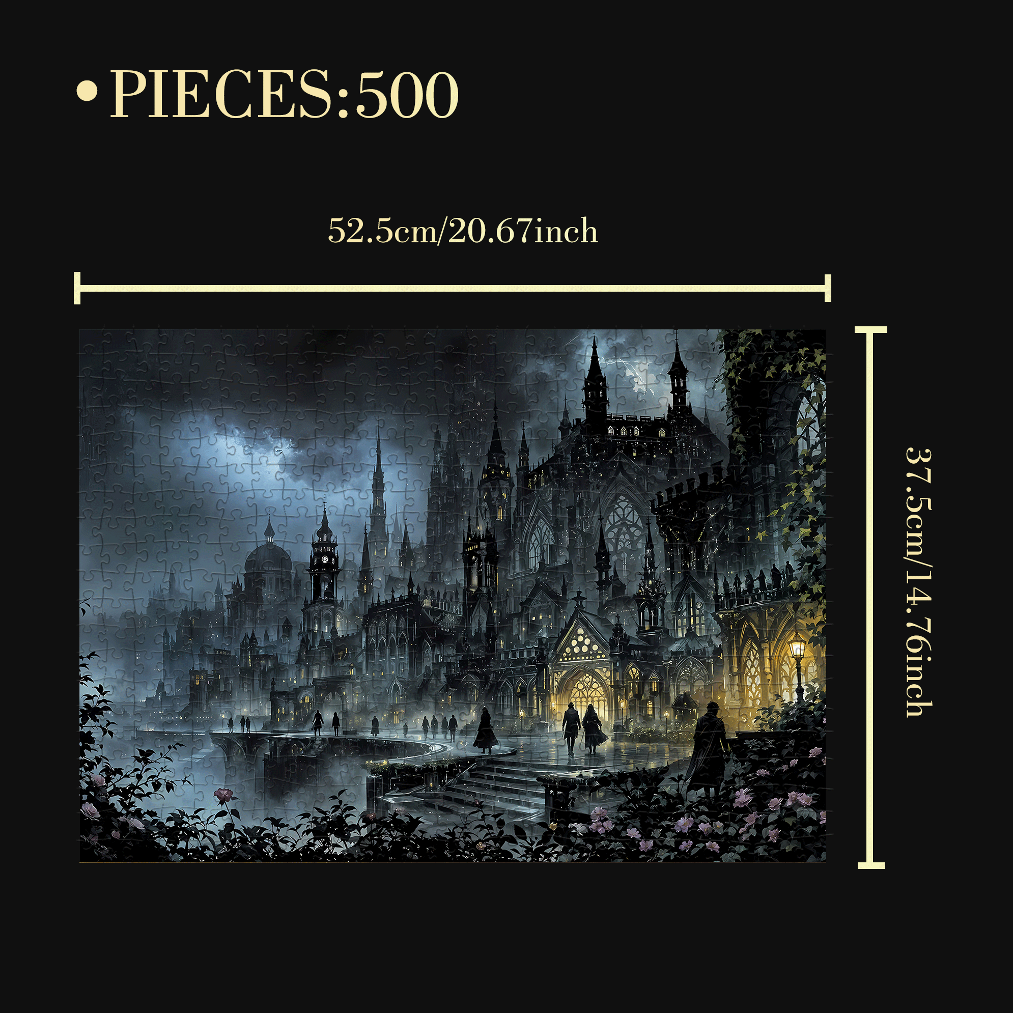 Dark Style 500pcs/1000pcs Jigsaw Puzzle, Scratch-Resistant, Interactive Family Game & Brain-Boosting DIY Decor, Perfect for Halloween, Christmas & New Year Gifts, Family Puzzle Game