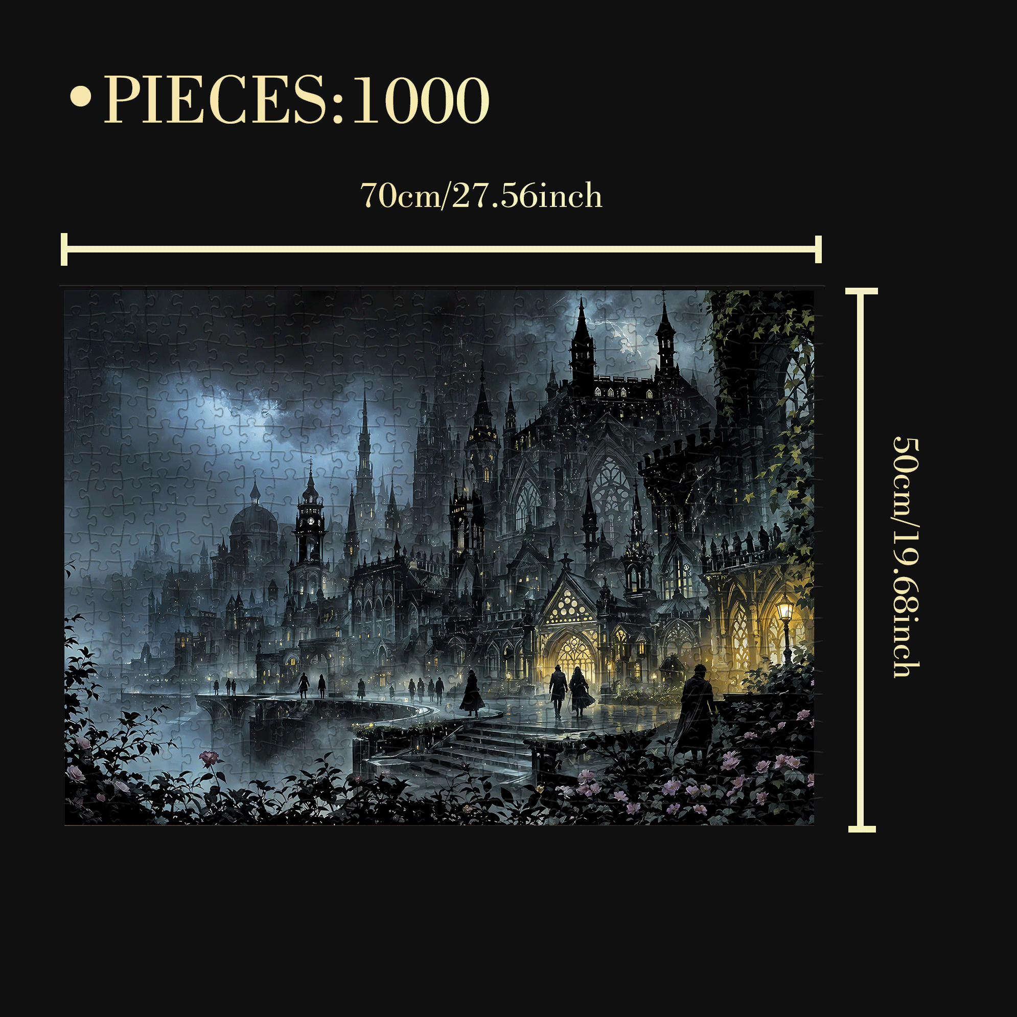 Dark Style 500pcs/1000pcs Jigsaw Puzzle, Scratch-Resistant, Interactive Family Game & Brain-Boosting DIY Decor, Perfect for Halloween, Christmas & New Year Gifts, Family Puzzle Game