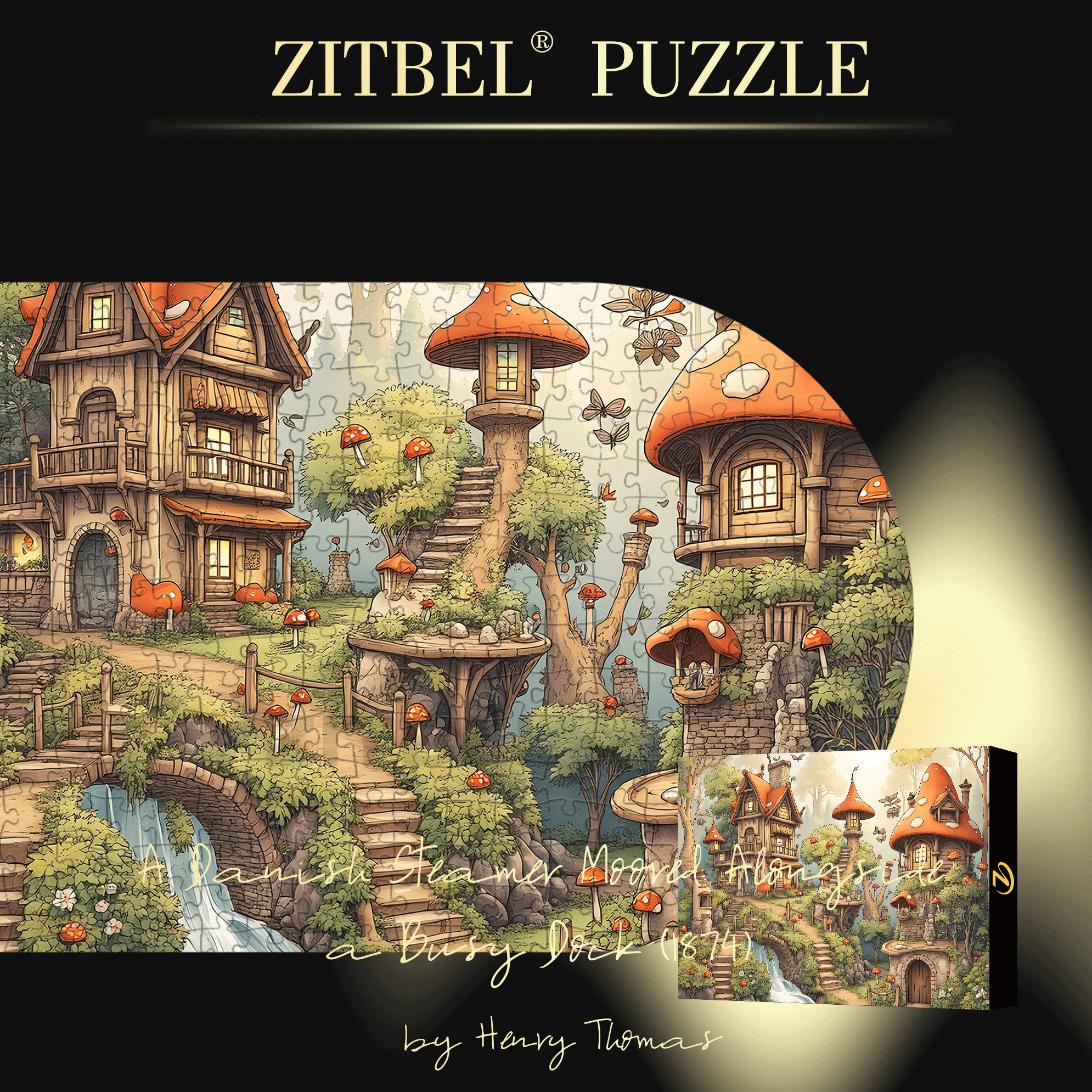 Dwarf Mushroom World 500pcs/1000pcs Jigsaw Puzzle, Scratch-Resistant, Interactive Family Game & Brain-Boosting DIY Decor, Perfect for Halloween, Christmas & New Year Gifts, Family Puzzle Game