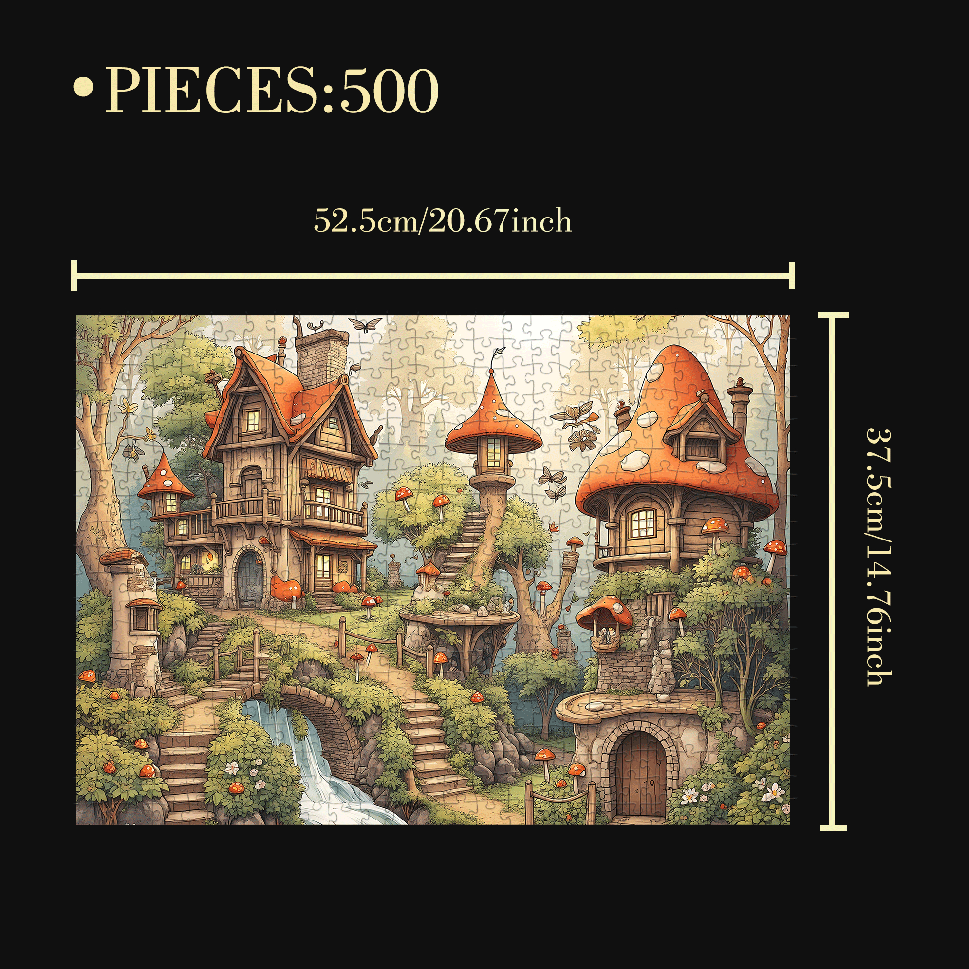 Dwarf Mushroom World 500pcs/1000pcs Jigsaw Puzzle, Scratch-Resistant, Interactive Family Game & Brain-Boosting DIY Decor, Perfect for Halloween, Christmas & New Year Gifts, Family Puzzle Game