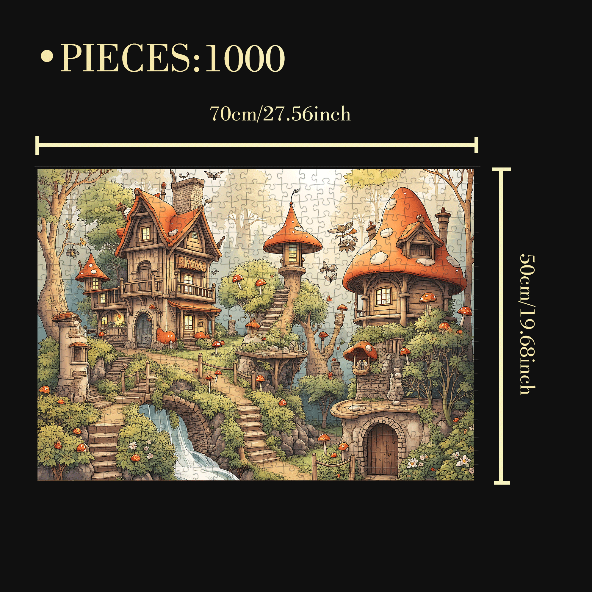 Dwarf Mushroom World 500pcs/1000pcs Jigsaw Puzzle, Scratch-Resistant, Interactive Family Game & Brain-Boosting DIY Decor, Perfect for Halloween, Christmas & New Year Gifts, Family Puzzle Game
