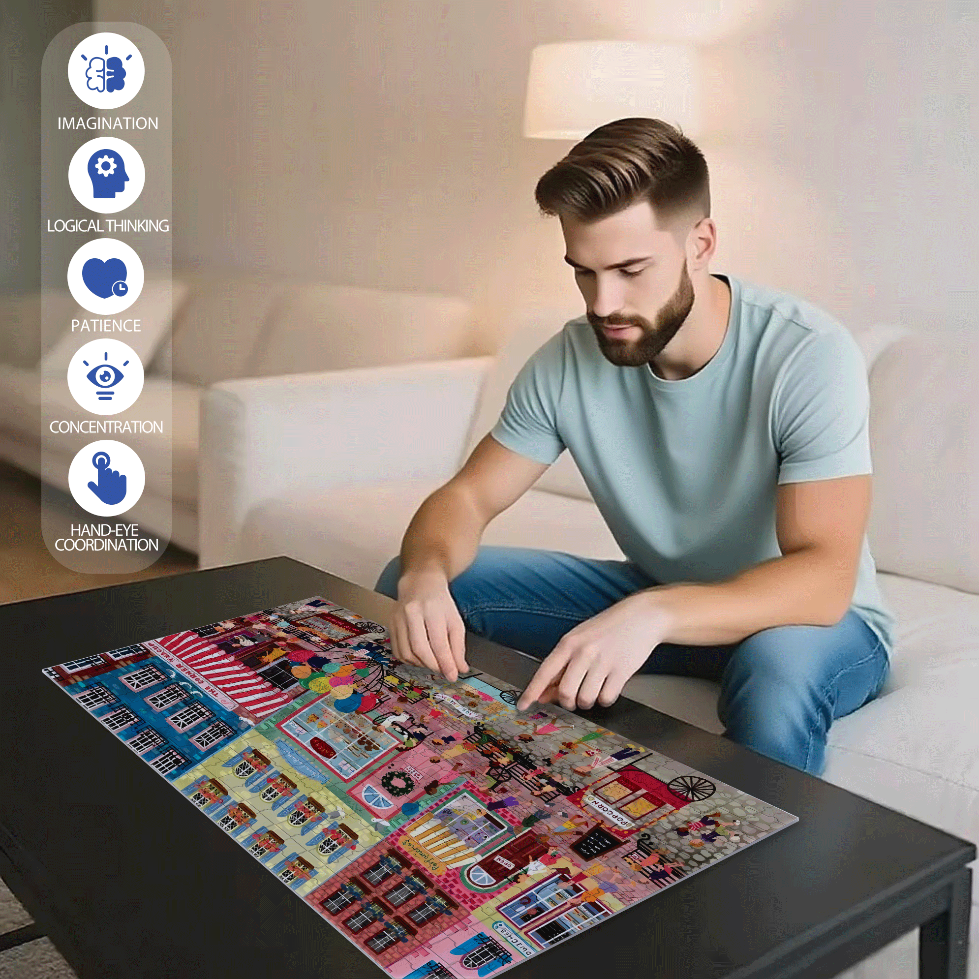 Live Your Life In A Gentle Manner 18 500pcs/1000pcs Jigsaw Puzzle, Scratch-Resistant, Interactive Family Game & Brain-Boosting DIY Decor, Perfect for Halloween, Christmas & New Year Gifts, Family Puzzle Game