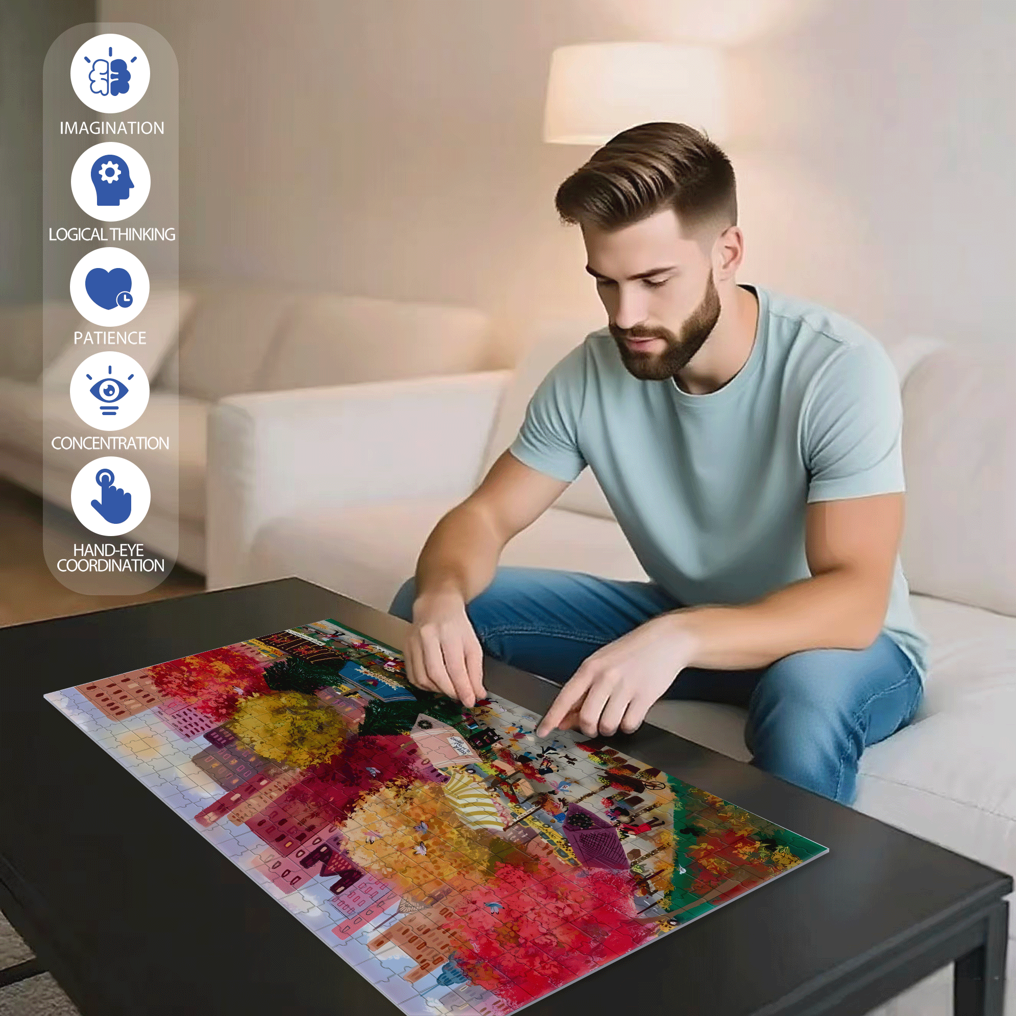 Live Your Life In A Gentle Manner 33 500pcs/1000pcs Jigsaw Puzzle, Scratch-Resistant, Interactive Family Game & Brain-Boosting DIY Decor, Perfect for Halloween, Christmas & New Year Gifts, Family Puzzle Game