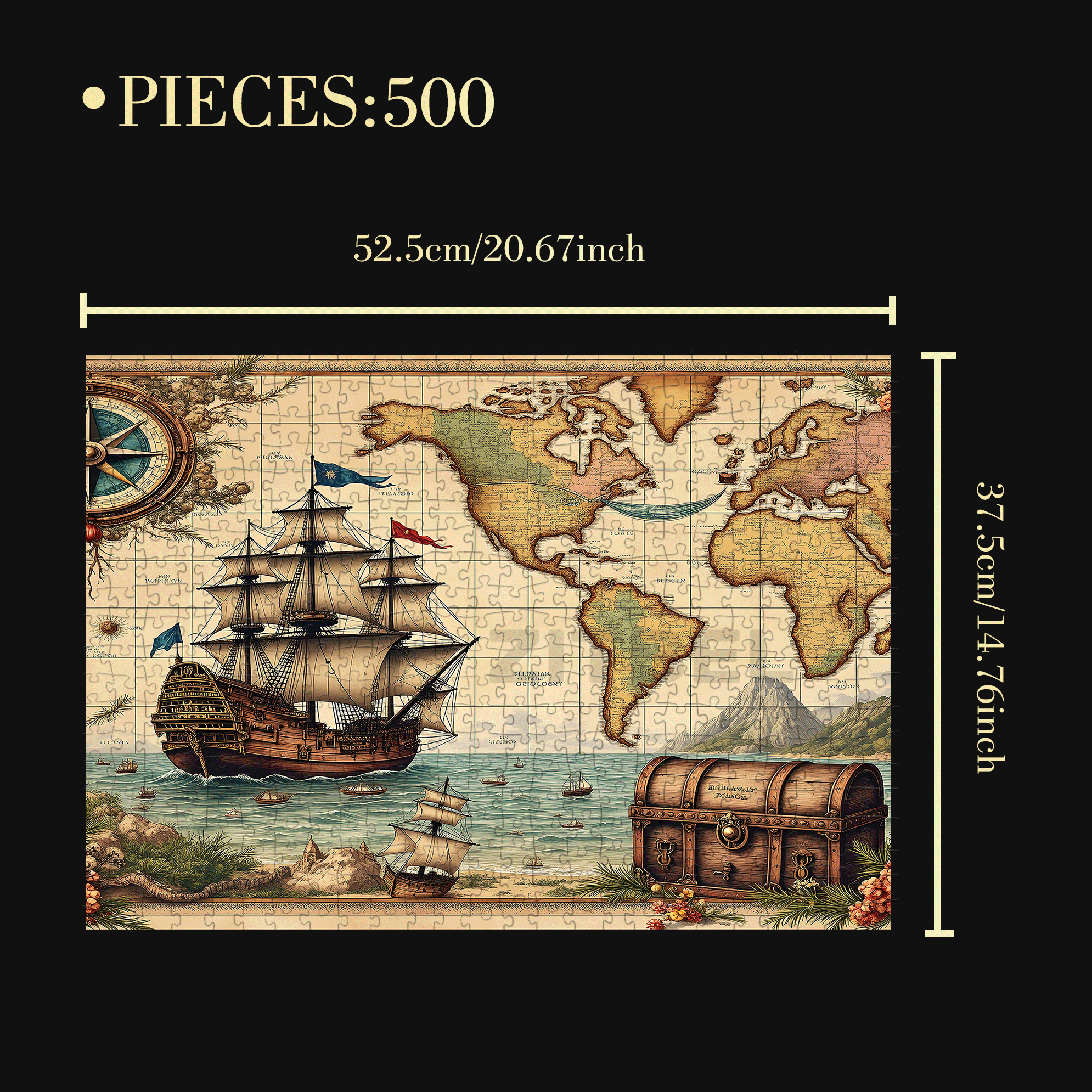 Nautical Chart 500pcs/1000pcs Jigsaw Puzzle, Scratch-Resistant, Interactive Family Game & Brain-Boosting DIY Decor, Perfect for Halloween, Christmas & New Year Gifts, Family Puzzle Game