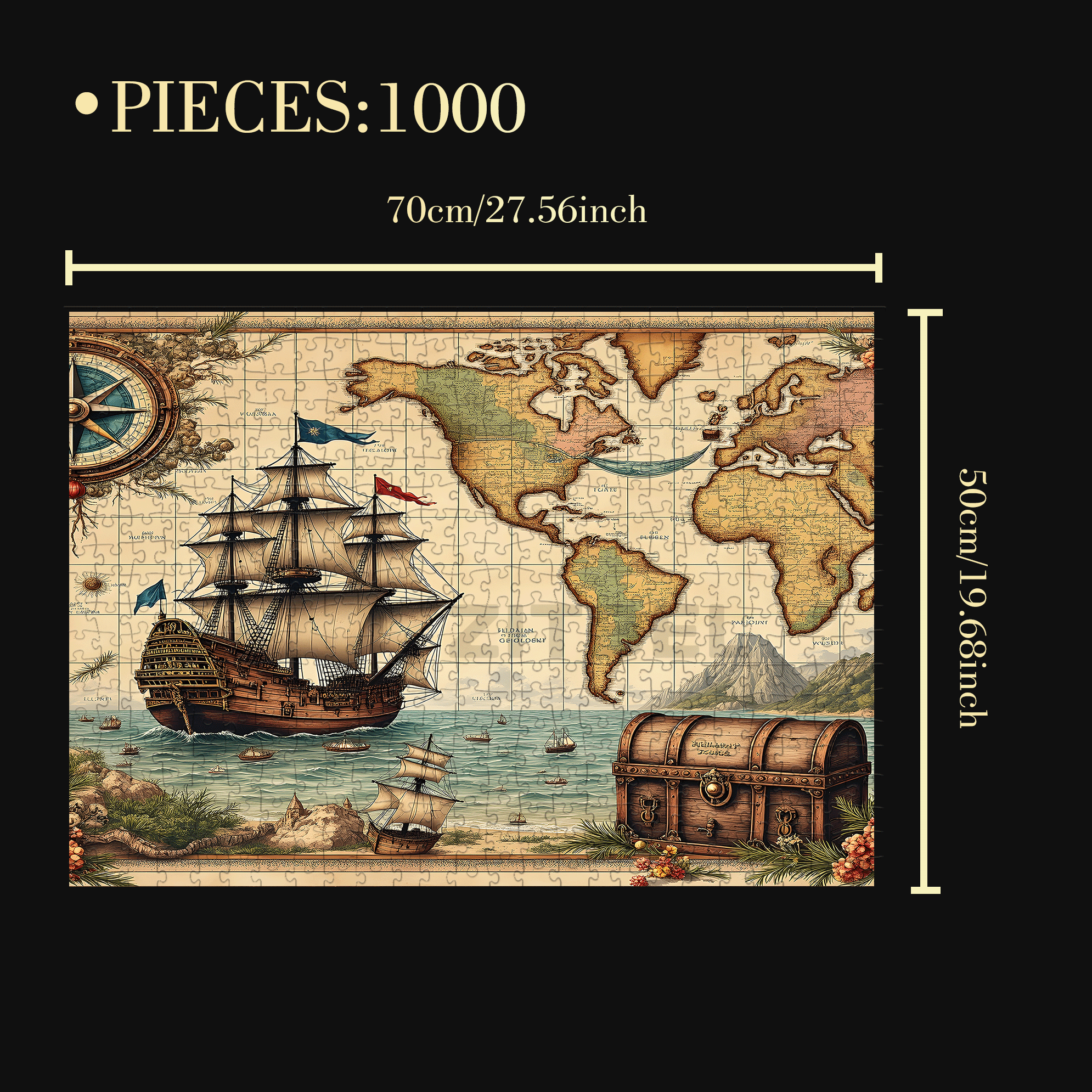 Nautical Chart 500pcs/1000pcs Jigsaw Puzzle, Scratch-Resistant, Interactive Family Game & Brain-Boosting DIY Decor, Perfect for Halloween, Christmas & New Year Gifts, Family Puzzle Game