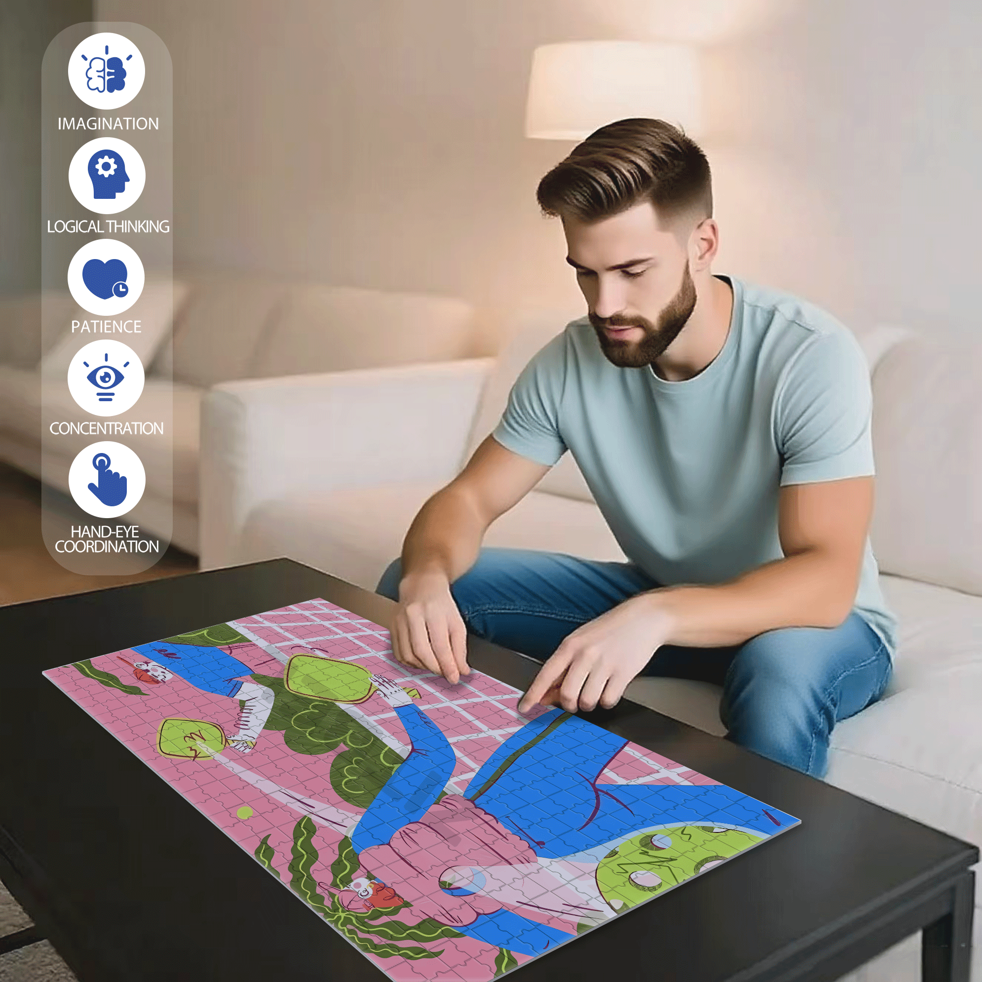 One Hit, One Kill 500pcs/1000pcs Jigsaw Puzzle, Scratch-Resistant, Interactive Family Game & Brain-Boosting DIY Decor, Perfect for Halloween, Christmas & New Year Gifts, Family Puzzle Game