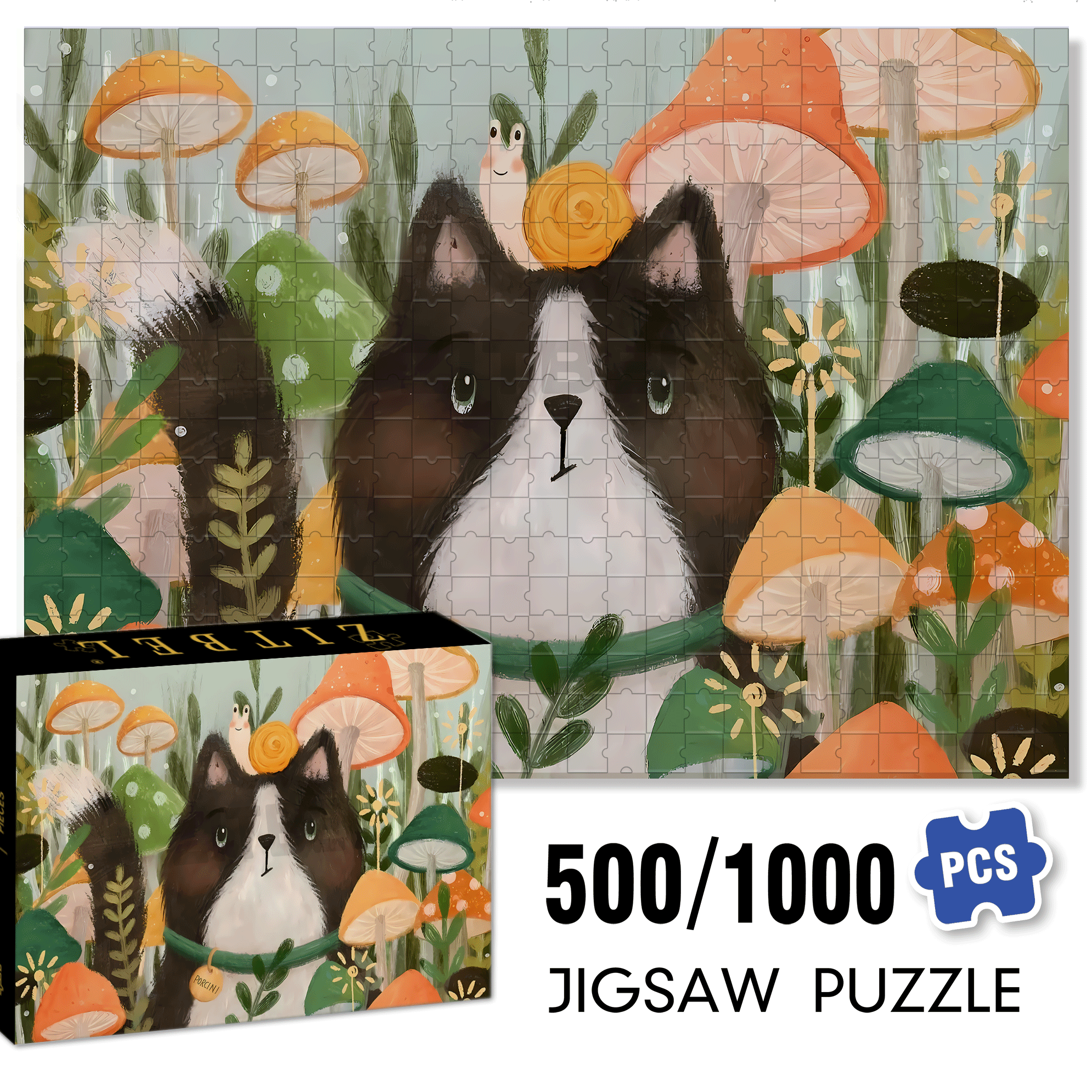 Porcini 500pcs/1000pcs Jigsaw Puzzle, Scratch-Resistant, Interactive Family Game & Brain-Boosting DIY Decor, Perfect for Halloween, Christmas & New Year Gifts, Family Puzzle Game