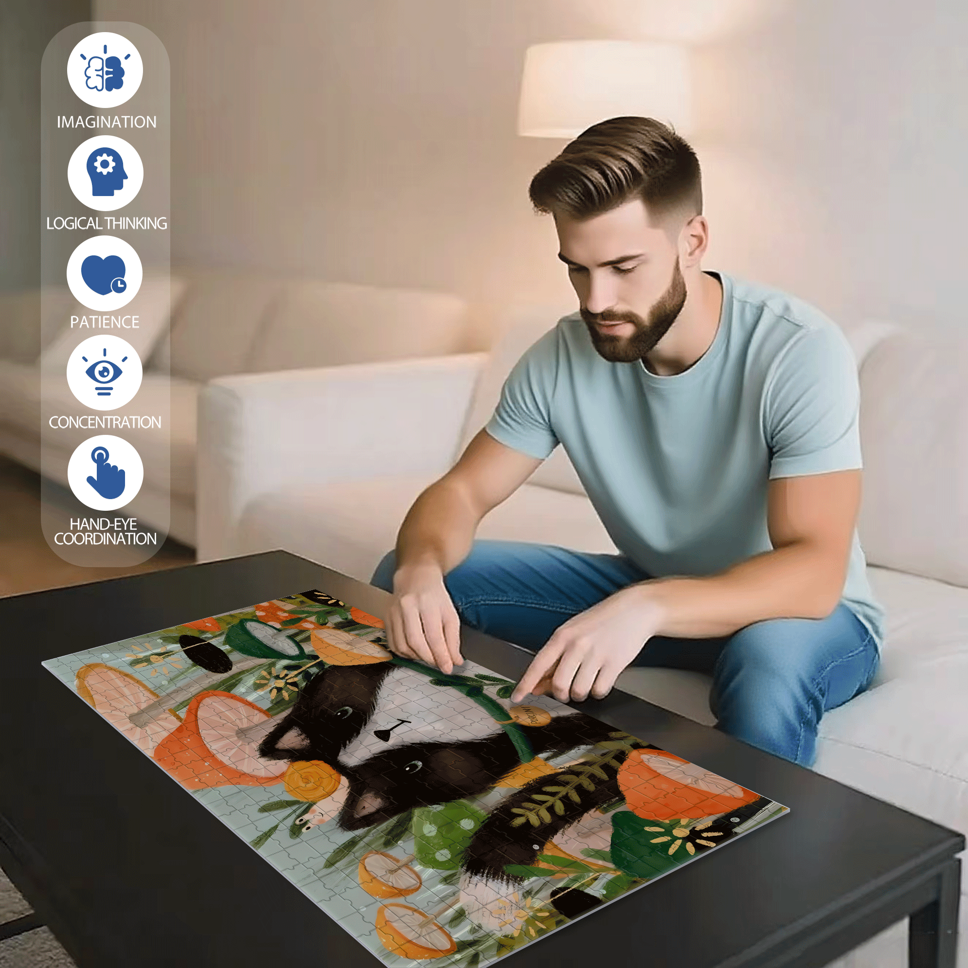 Porcini 500pcs/1000pcs Jigsaw Puzzle, Scratch-Resistant, Interactive Family Game & Brain-Boosting DIY Decor, Perfect for Halloween, Christmas & New Year Gifts, Family Puzzle Game