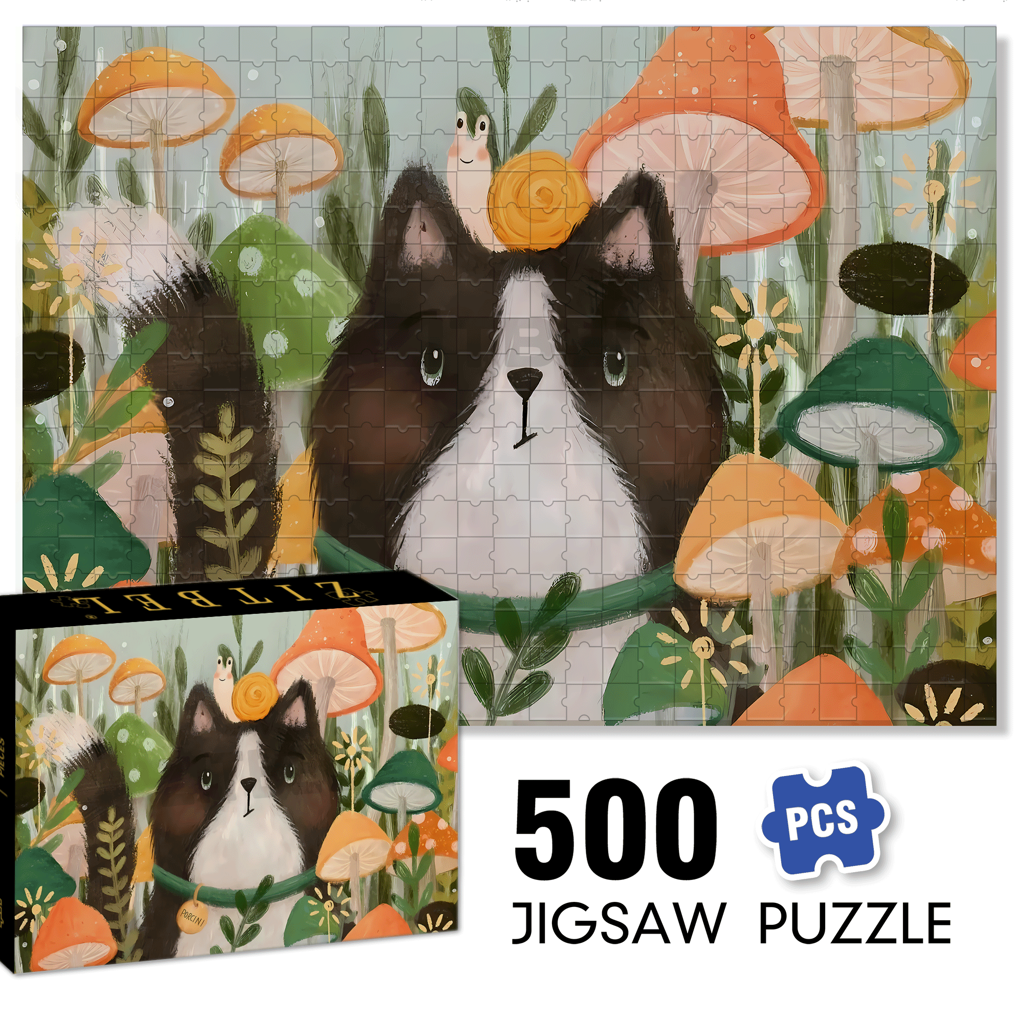 Porcini 500pcs/1000pcs Jigsaw Puzzle, Scratch-Resistant, Interactive Family Game & Brain-Boosting DIY Decor, Perfect for Halloween, Christmas & New Year Gifts, Family Puzzle Game
