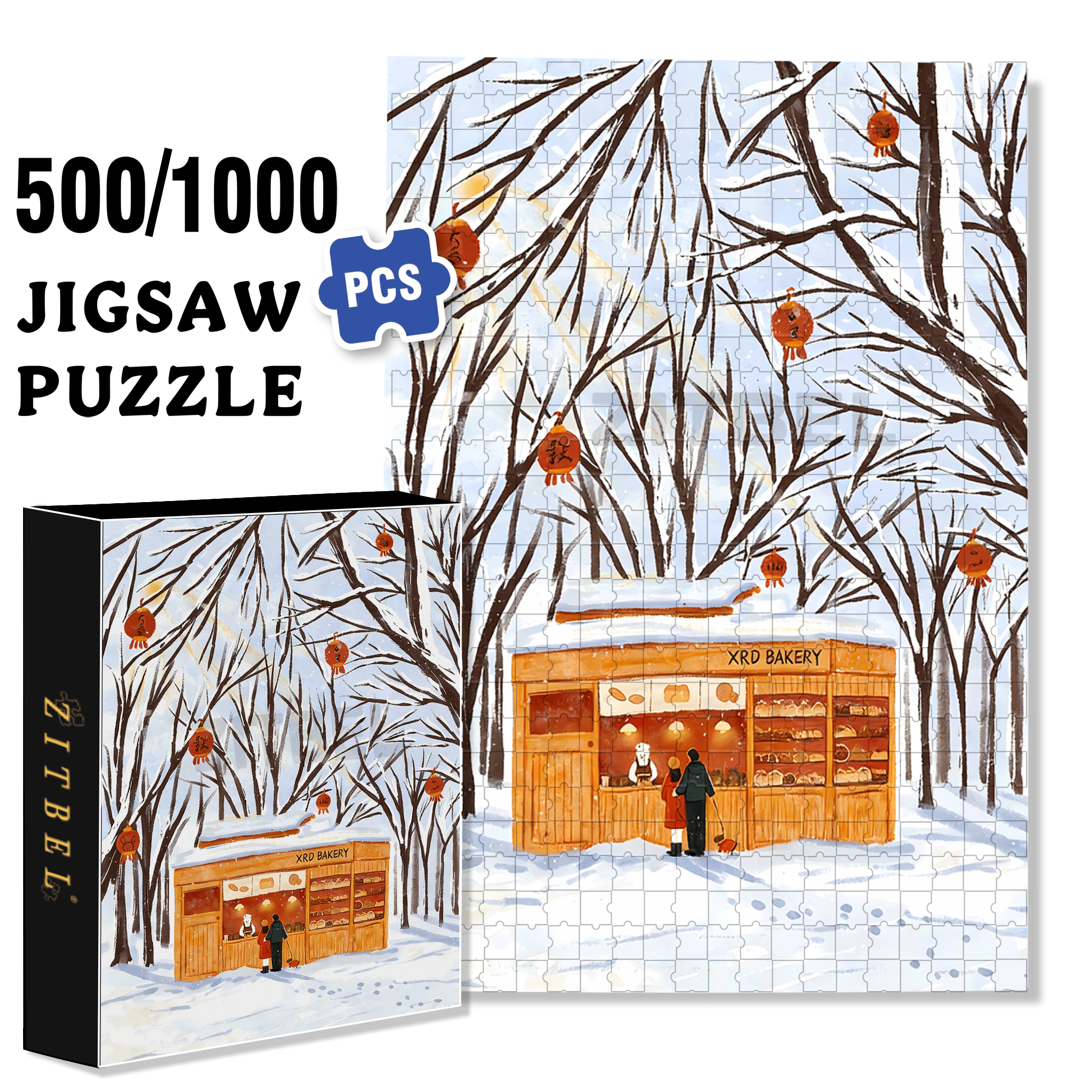 A Bakery In The Snow 500pcs/1000pcs Jigsaw Puzzle, Scratch-Resistant, Interactive Family Game & Brain-Boosting DIY Decor, Perfect for Halloween, Christmas & New Year Gifts, Family Puzzle Game