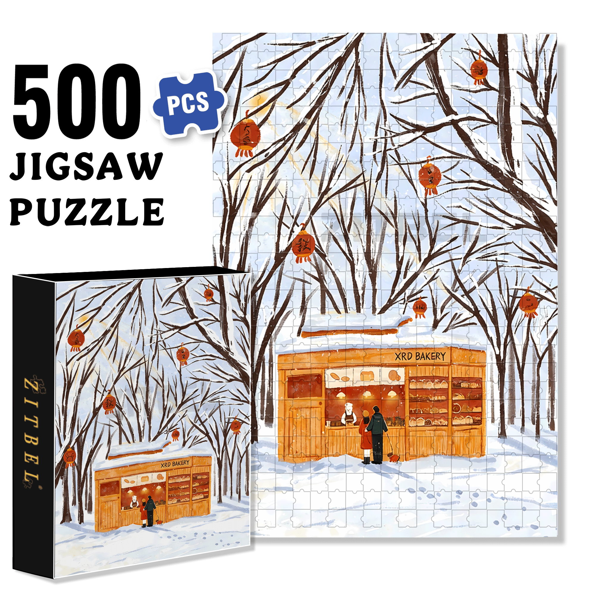 A Bakery In The Snow 500pcs/1000pcs Jigsaw Puzzle, Scratch-Resistant, Interactive Family Game & Brain-Boosting DIY Decor, Perfect for Halloween, Christmas & New Year Gifts, Family Puzzle Game