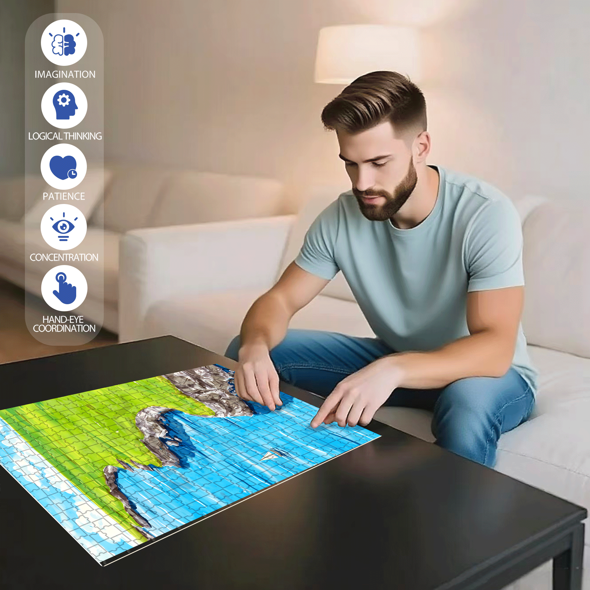 A Lone Sail 500pcs/1000pcs Jigsaw Puzzle, Scratch-Resistant, Interactive Family Game & Brain-Boosting DIY Decor, Perfect for Halloween, Christmas & New Year Gifts, Family Puzzle Game