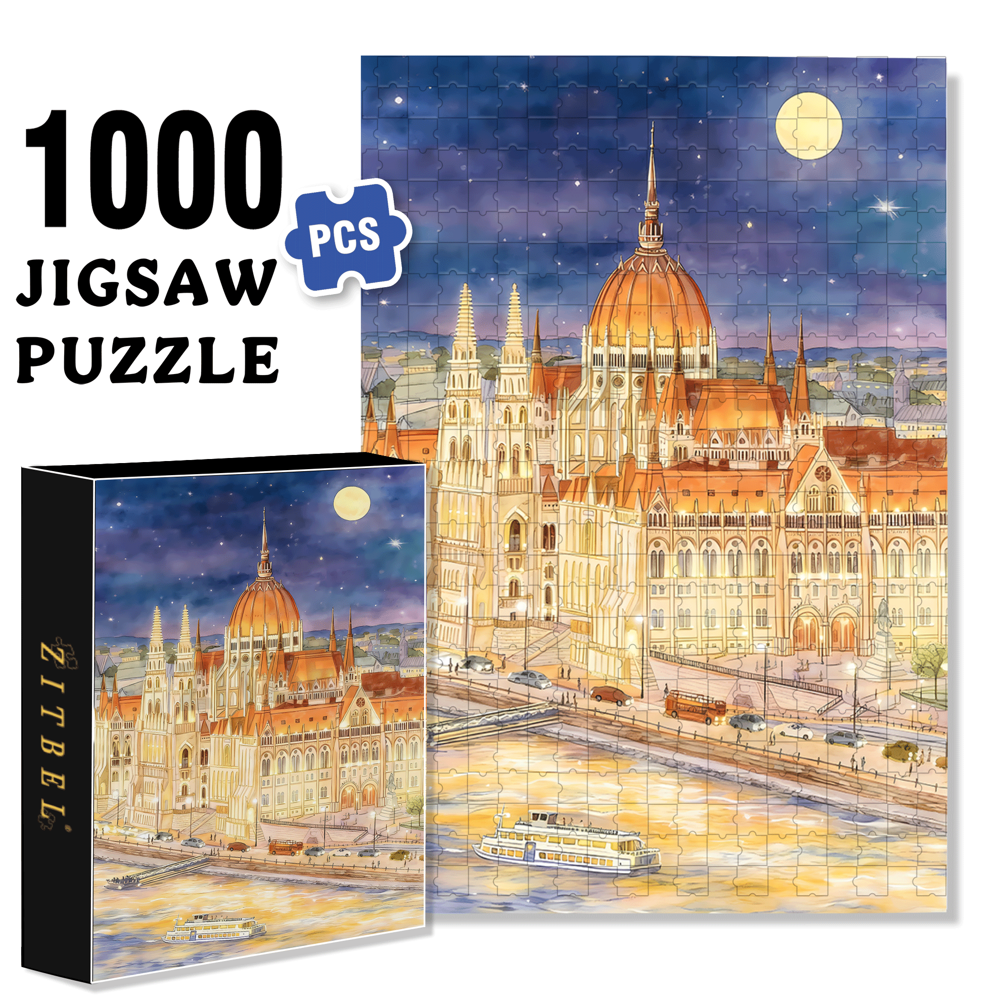 A Round Moon 500pcs/1000pcs Jigsaw Puzzle, Scratch-Resistant, Interactive Family Game & Brain-Boosting DIY Decor, Perfect for Halloween, Christmas & New Year Gifts, Family Puzzle Game