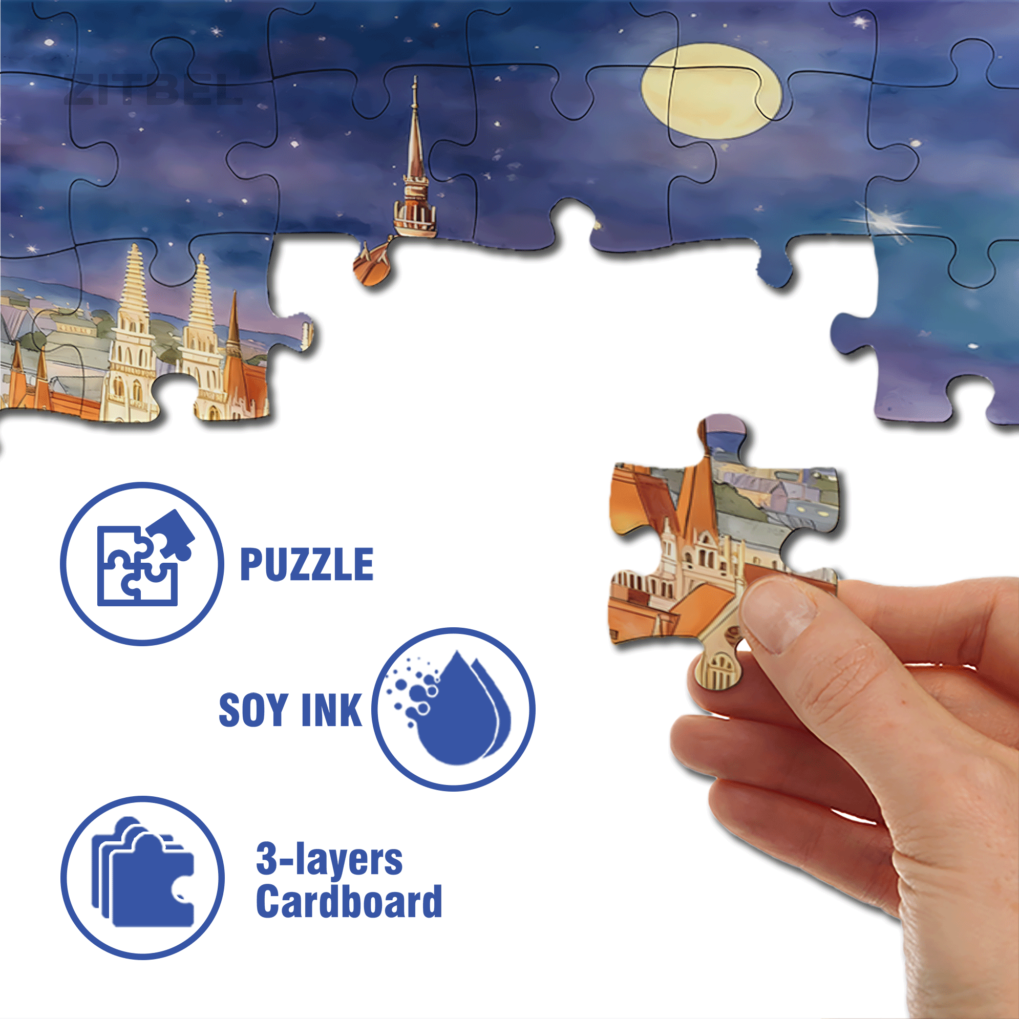 A Round Moon 500pcs/1000pcs Jigsaw Puzzle, Scratch-Resistant, Interactive Family Game & Brain-Boosting DIY Decor, Perfect for Halloween, Christmas & New Year Gifts, Family Puzzle Game
