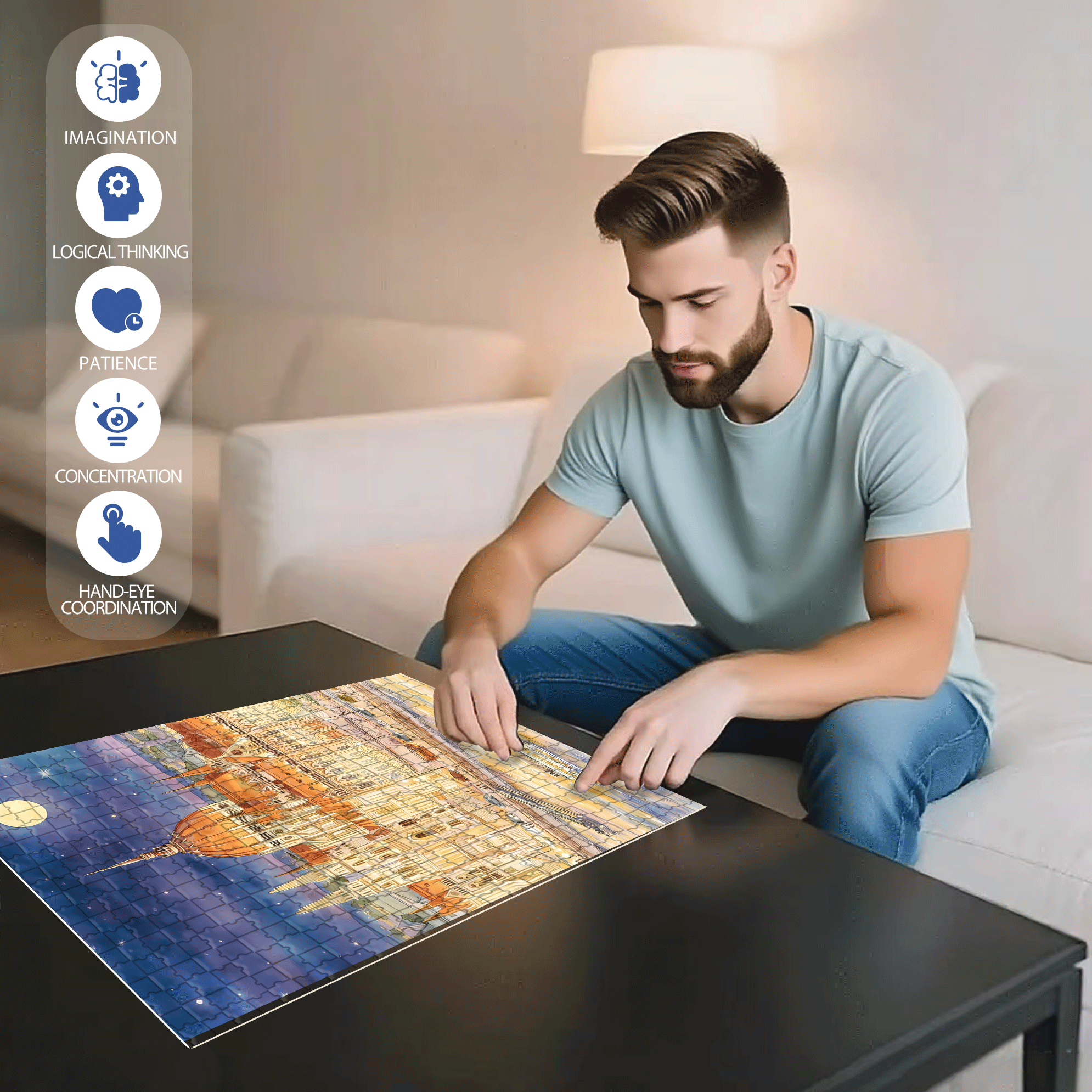 A Round Moon 500pcs/1000pcs Jigsaw Puzzle, Scratch-Resistant, Interactive Family Game & Brain-Boosting DIY Decor, Perfect for Halloween, Christmas & New Year Gifts, Family Puzzle Game