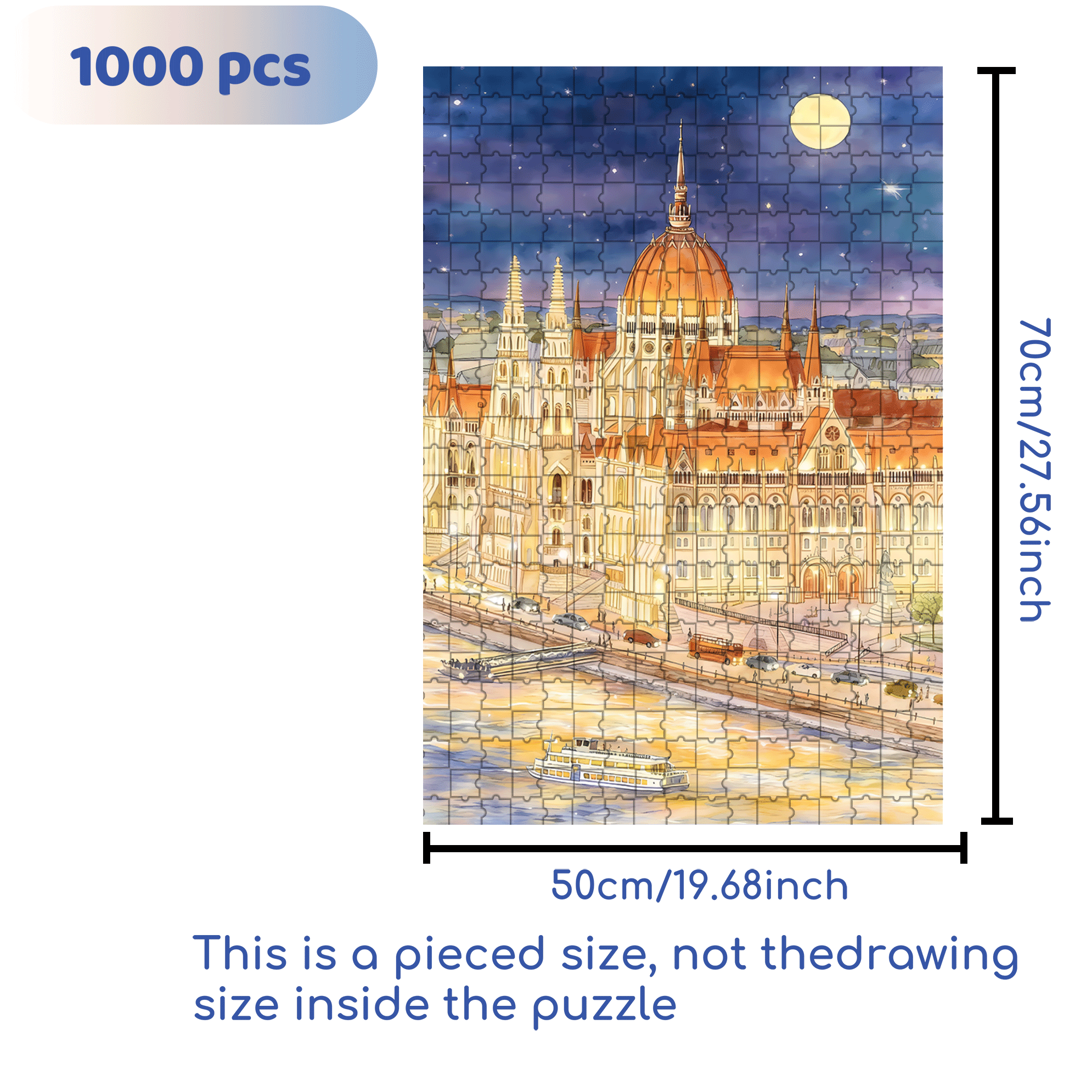A Round Moon 500pcs/1000pcs Jigsaw Puzzle, Scratch-Resistant, Interactive Family Game & Brain-Boosting DIY Decor, Perfect for Halloween, Christmas & New Year Gifts, Family Puzzle Game