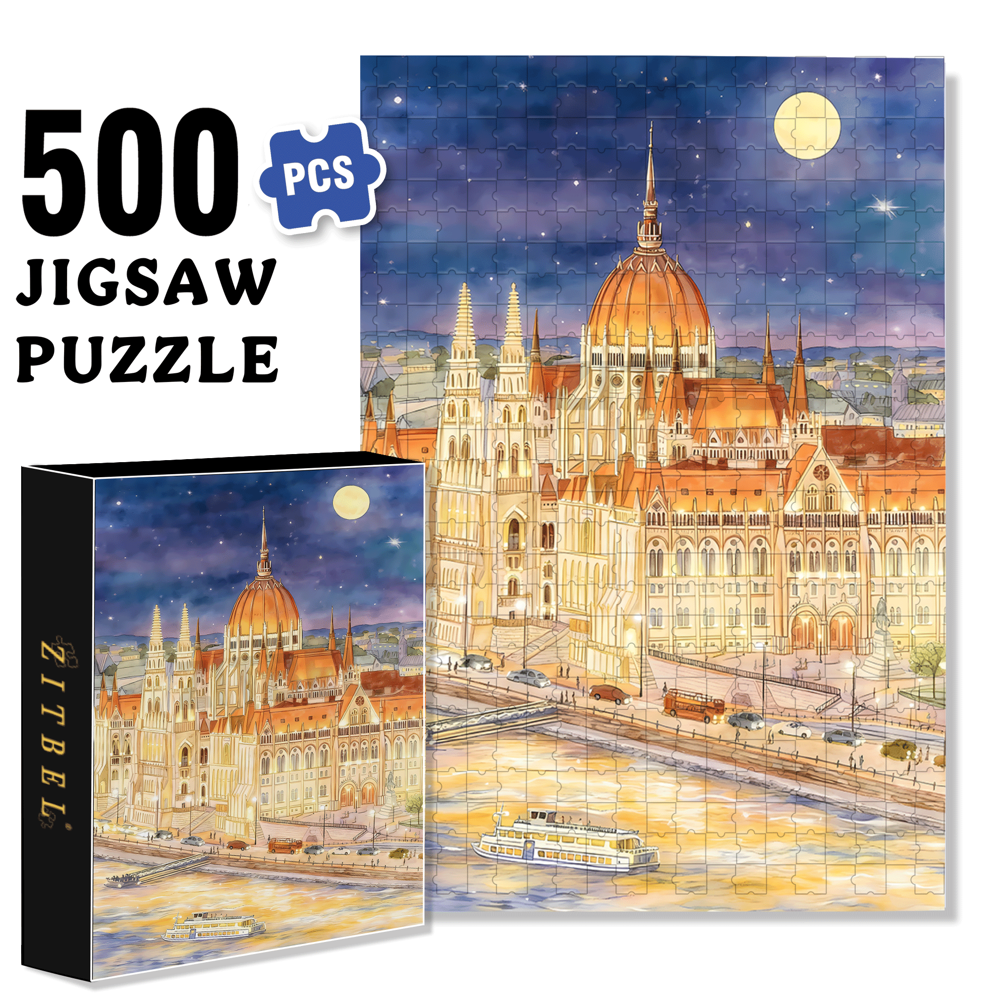 A Round Moon 500pcs/1000pcs Jigsaw Puzzle, Scratch-Resistant, Interactive Family Game & Brain-Boosting DIY Decor, Perfect for Halloween, Christmas & New Year Gifts, Family Puzzle Game