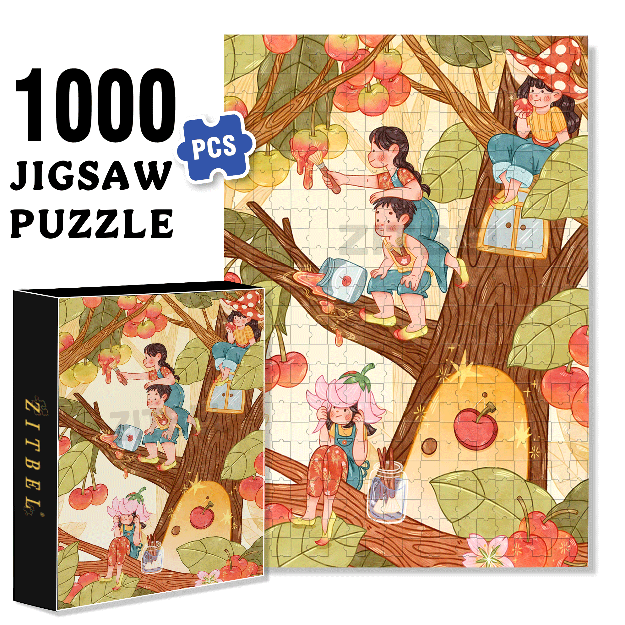 About Cherry  500pcs/1000pcs Jigsaw Puzzle, Scratch-Resistant, Interactive Family Game & Brain-Boosting DIY Decor, Perfect for Halloween, Christmas & New Year Gifts, Family Puzzle Game
