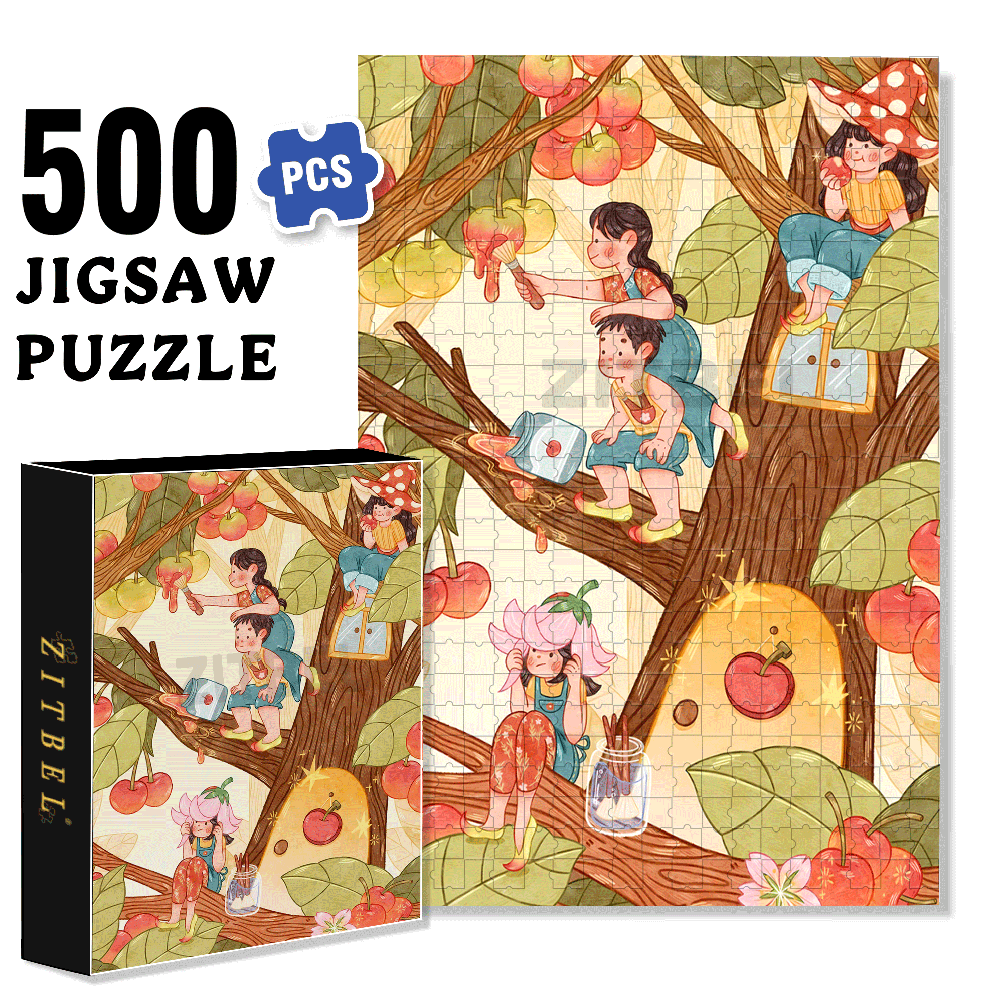 About Cherry  500pcs/1000pcs Jigsaw Puzzle, Scratch-Resistant, Interactive Family Game & Brain-Boosting DIY Decor, Perfect for Halloween, Christmas & New Year Gifts, Family Puzzle Game