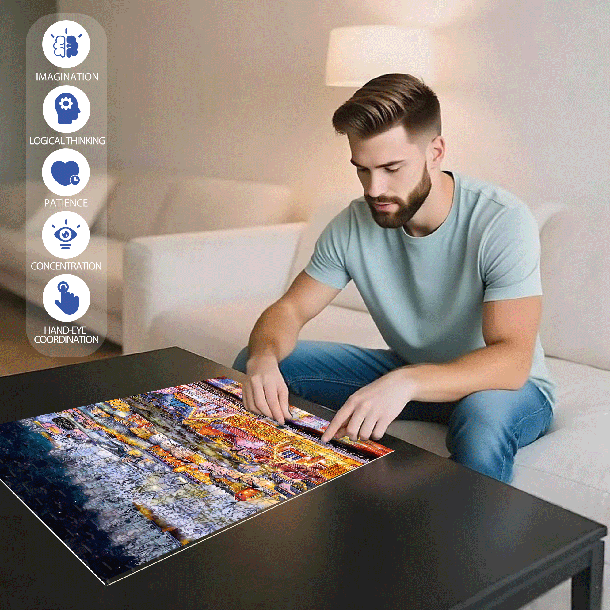 Aurora Forest 500pcs/1000pcs Jigsaw Puzzle, Scratch-Resistant, Interactive Family Game & Brain-Boosting DIY Decor, Perfect for Halloween, Christmas & New Year Gifts, Family Puzzle Game