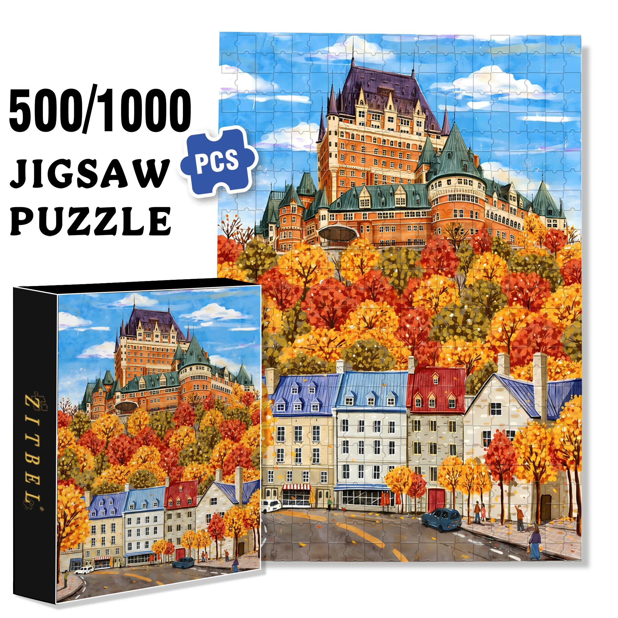 Autumn Colorful Forest 500pcs/1000pcs Jigsaw Puzzle, Scratch-Resistant, Interactive Family Game & Brain-Boosting DIY Decor, Perfect for Halloween, Christmas & New Year Gifts, Family Puzzle Game