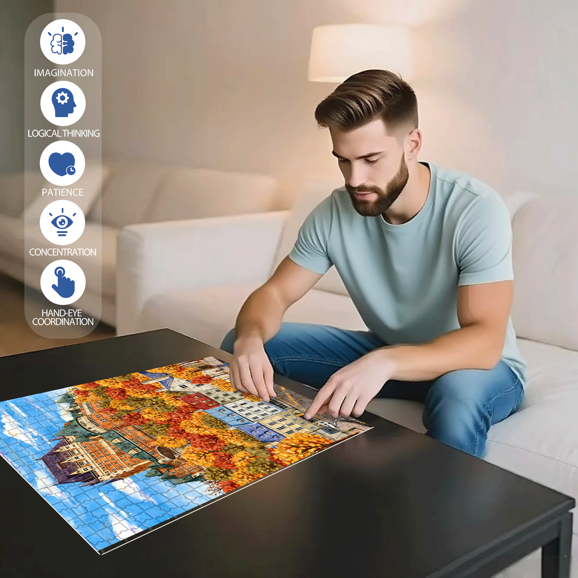 Autumn Colorful Forest 500pcs/1000pcs Jigsaw Puzzle, Scratch-Resistant, Interactive Family Game & Brain-Boosting DIY Decor, Perfect for Halloween, Christmas & New Year Gifts, Family Puzzle Game