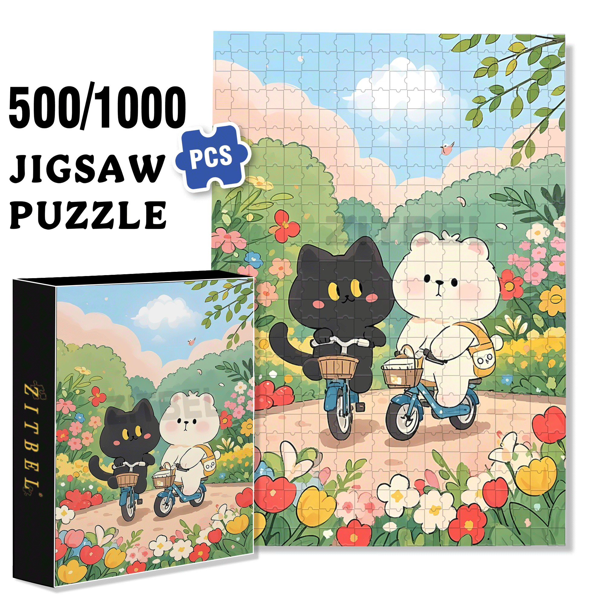 Black And White Combination 500pcs/1000pcs Jigsaw Puzzle, Scratch-Resistant, Interactive Family Game & Brain-Boosting DIY Decor, Perfect for Halloween, Christmas & New Year Gifts, Family Puzzle Game