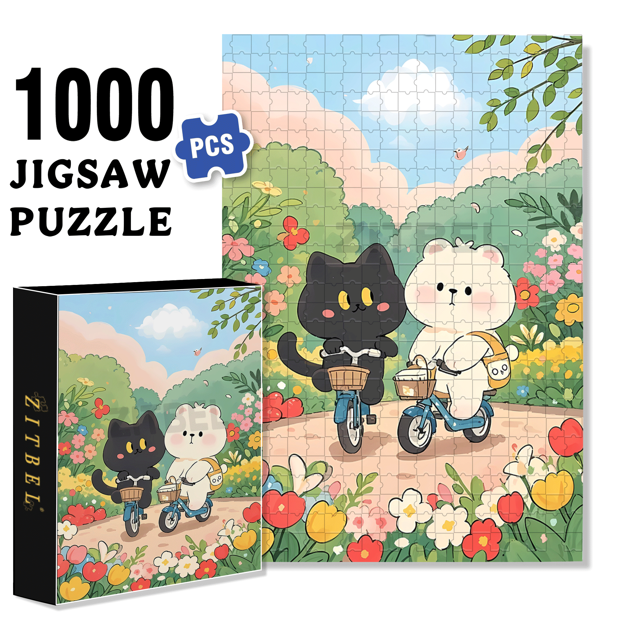 Black And White Combination 500pcs/1000pcs Jigsaw Puzzle, Scratch-Resistant, Interactive Family Game & Brain-Boosting DIY Decor, Perfect for Halloween, Christmas & New Year Gifts, Family Puzzle Game