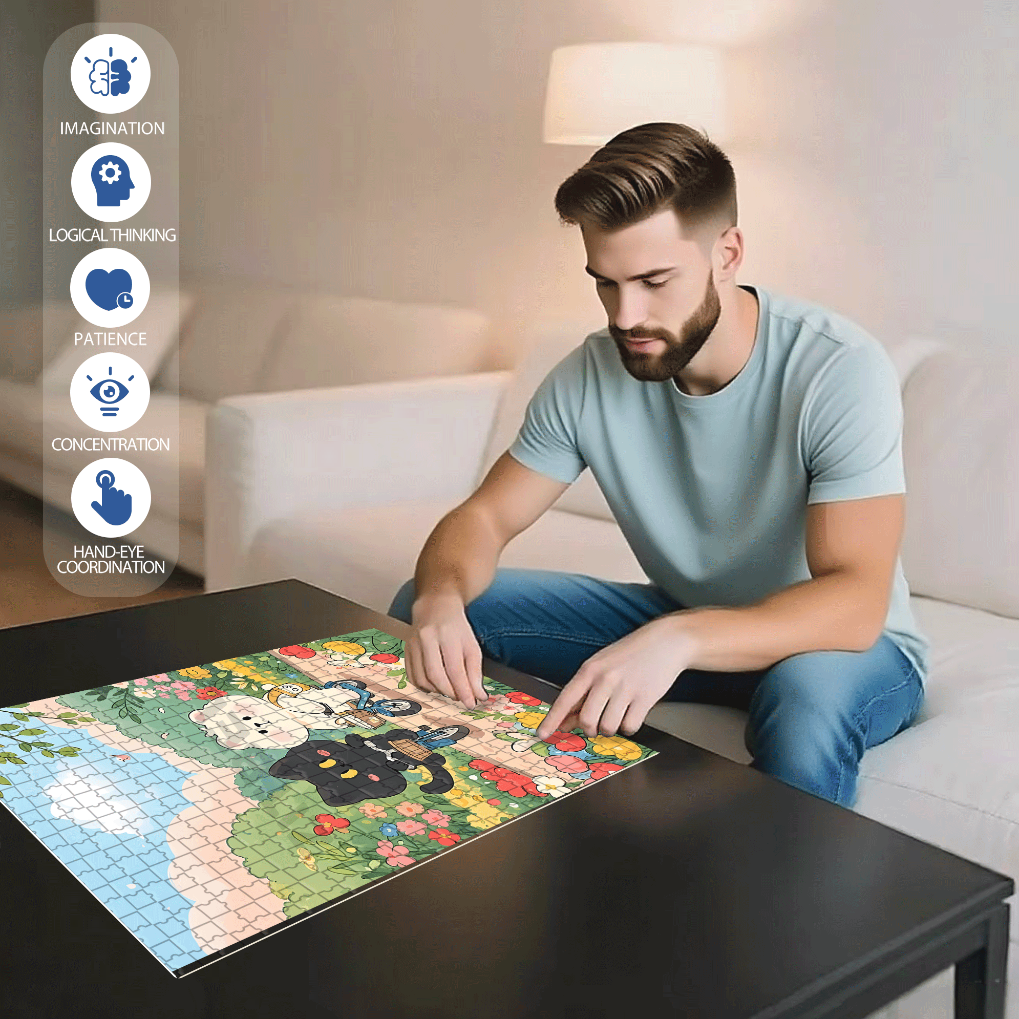 Black And White Combination 500pcs/1000pcs Jigsaw Puzzle, Scratch-Resistant, Interactive Family Game & Brain-Boosting DIY Decor, Perfect for Halloween, Christmas & New Year Gifts, Family Puzzle Game