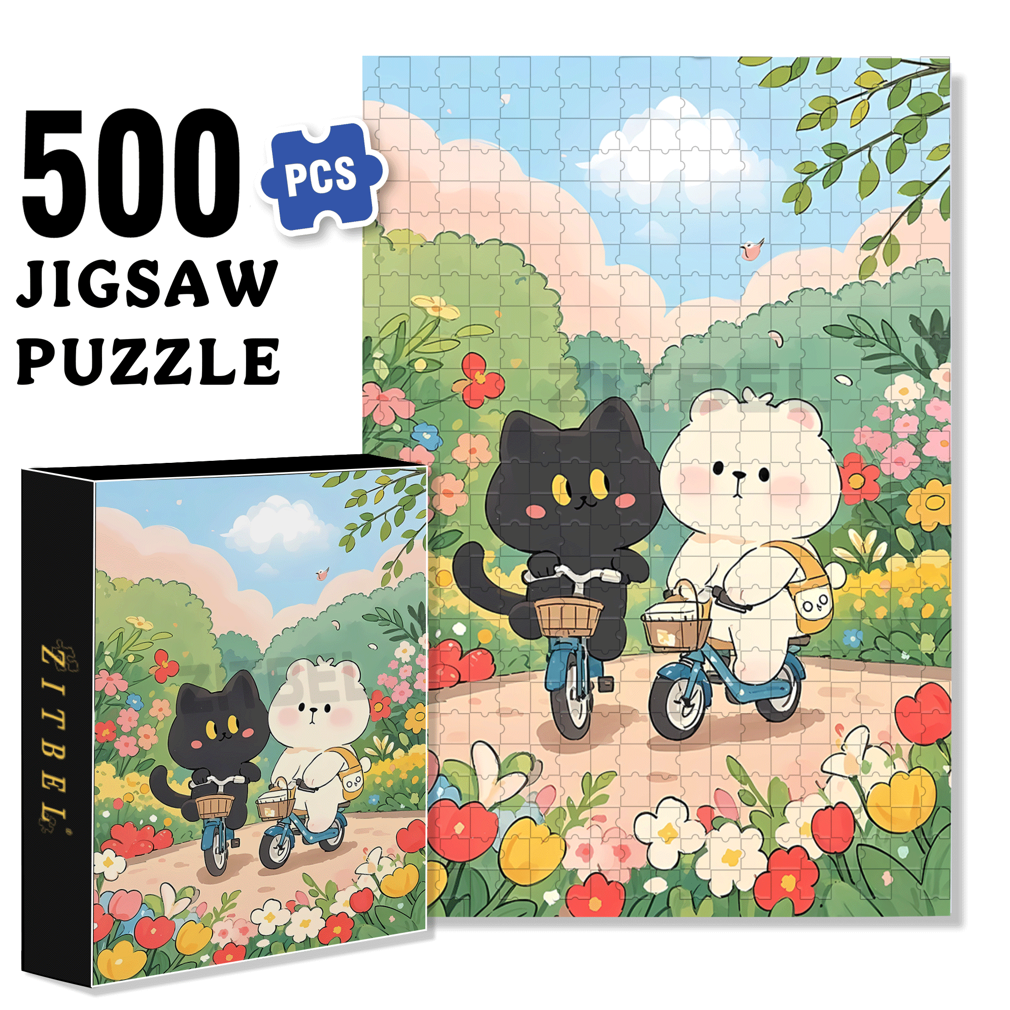 Black And White Combination 500pcs/1000pcs Jigsaw Puzzle, Scratch-Resistant, Interactive Family Game & Brain-Boosting DIY Decor, Perfect for Halloween, Christmas & New Year Gifts, Family Puzzle Game