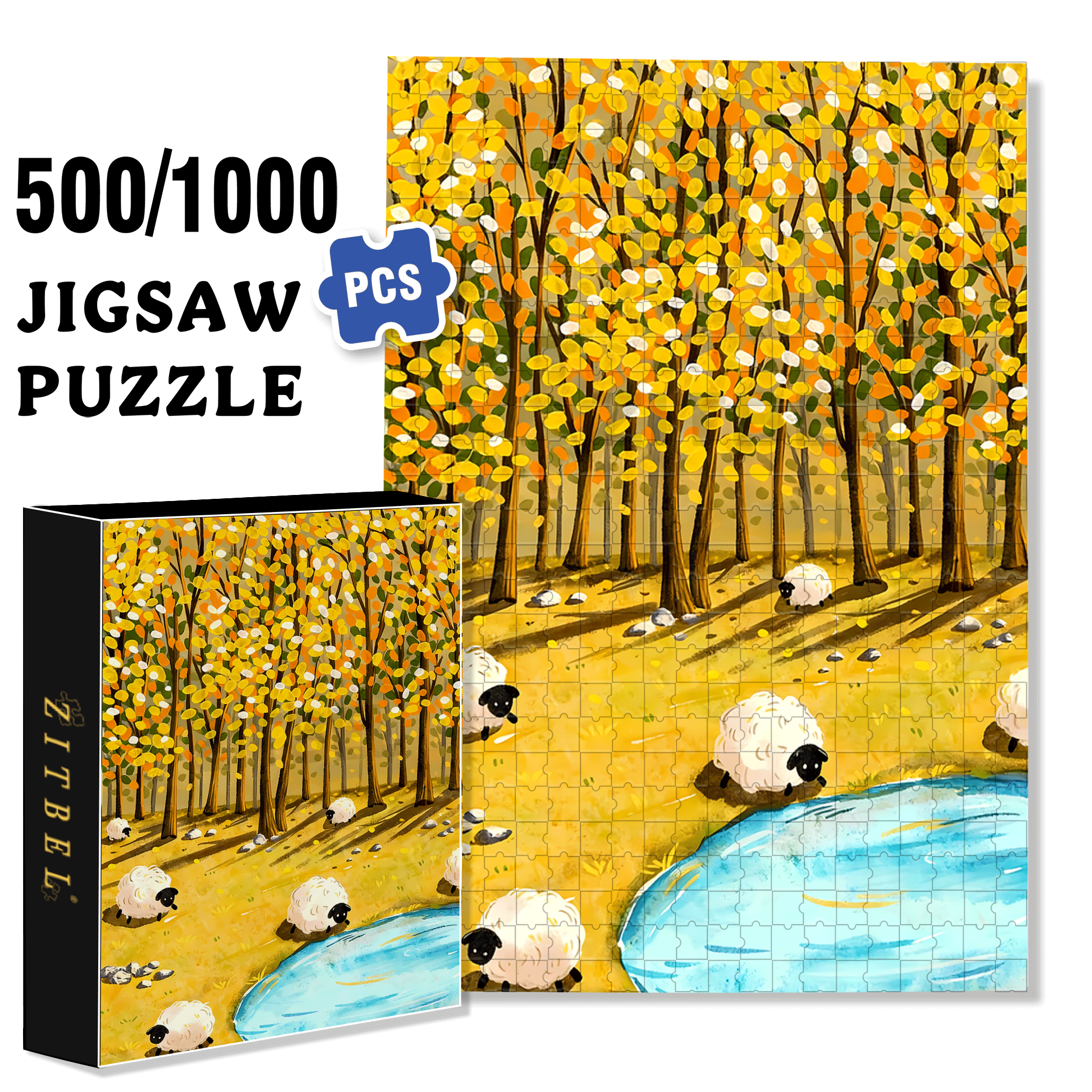 Black-faced Sheep 500pcs/1000pcs Jigsaw Puzzle, Scratch-Resistant, Interactive Family Game & Brain-Boosting DIY Decor, Perfect for Halloween, Christmas & New Year Gifts, Family Puzzle Game