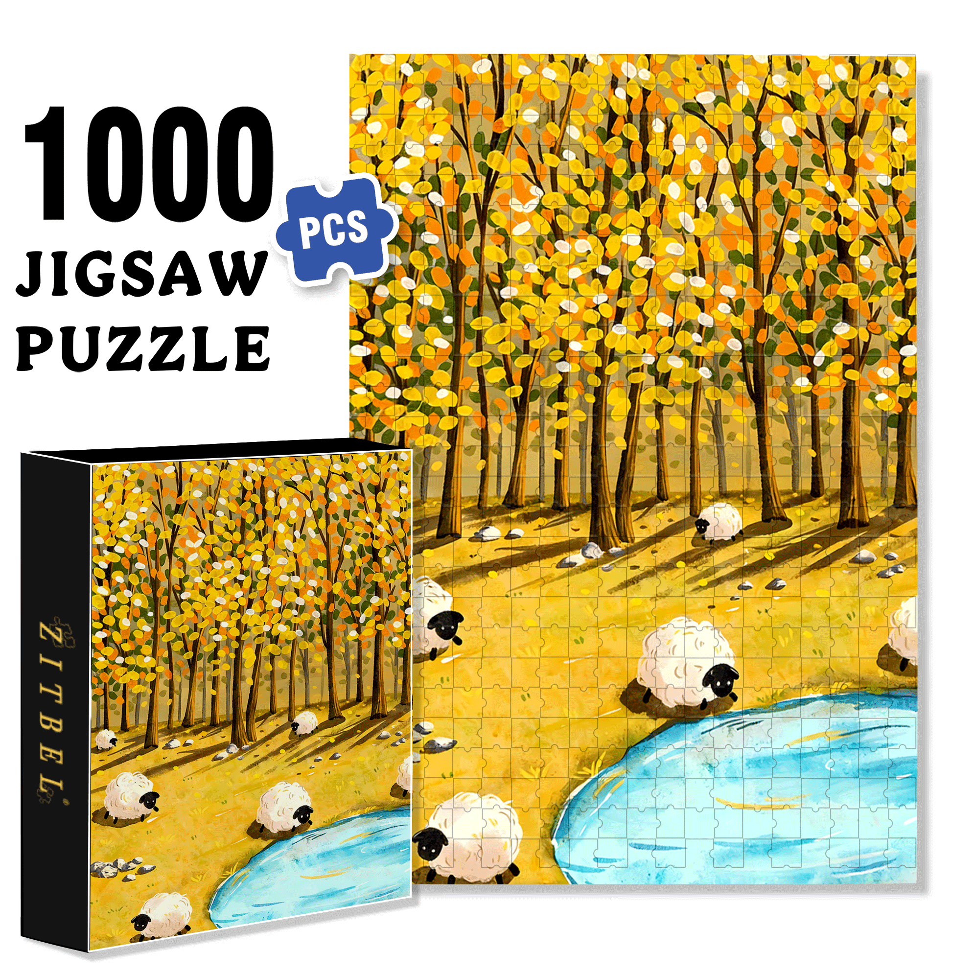 Black-faced Sheep 500pcs/1000pcs Jigsaw Puzzle, Scratch-Resistant, Interactive Family Game & Brain-Boosting DIY Decor, Perfect for Halloween, Christmas & New Year Gifts, Family Puzzle Game