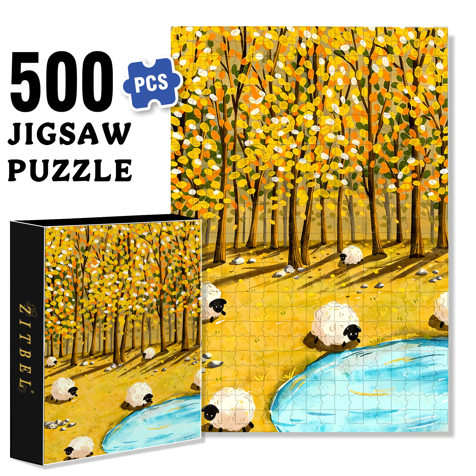 Black-faced Sheep 500pcs/1000pcs Jigsaw Puzzle, Scratch-Resistant, Interactive Family Game & Brain-Boosting DIY Decor, Perfect for Halloween, Christmas & New Year Gifts, Family Puzzle Game