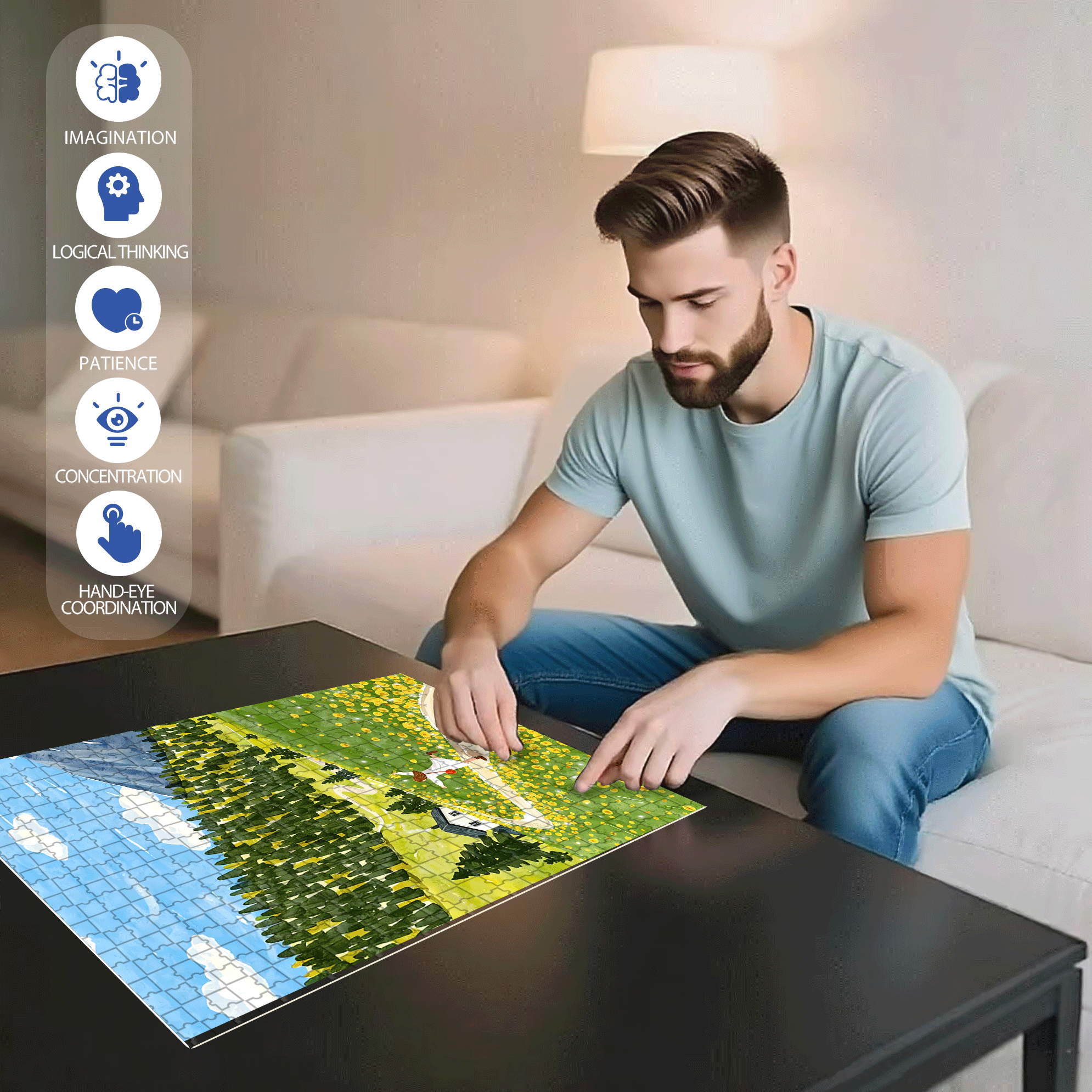 Breathing Fresh Air 500pcs/1000pcs Jigsaw Puzzle, Scratch-Resistant, Interactive Family Game & Brain-Boosting DIY Decor, Perfect for Halloween, Christmas & New Year Gifts, Family Puzzle Game