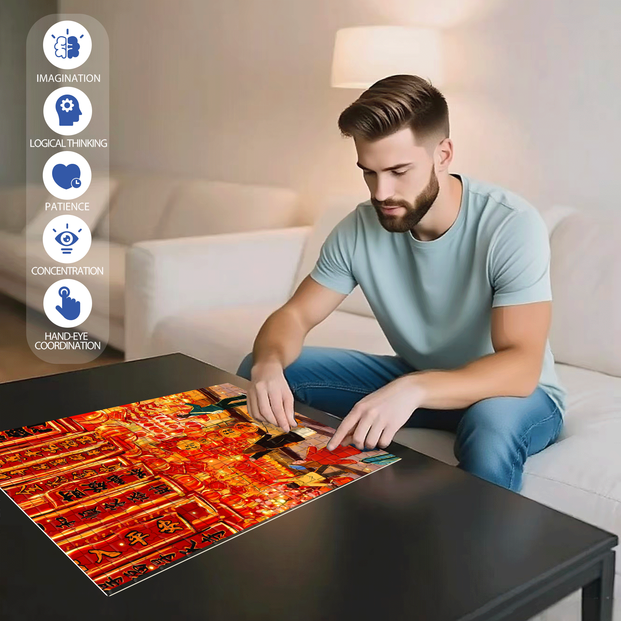 Buy Couplets 500pcs/1000pcs Jigsaw Puzzle, Scratch-Resistant, Interactive Family Game & Brain-Boosting DIY Decor, Perfect for Halloween, Christmas & New Year Gifts, Family Puzzle Game