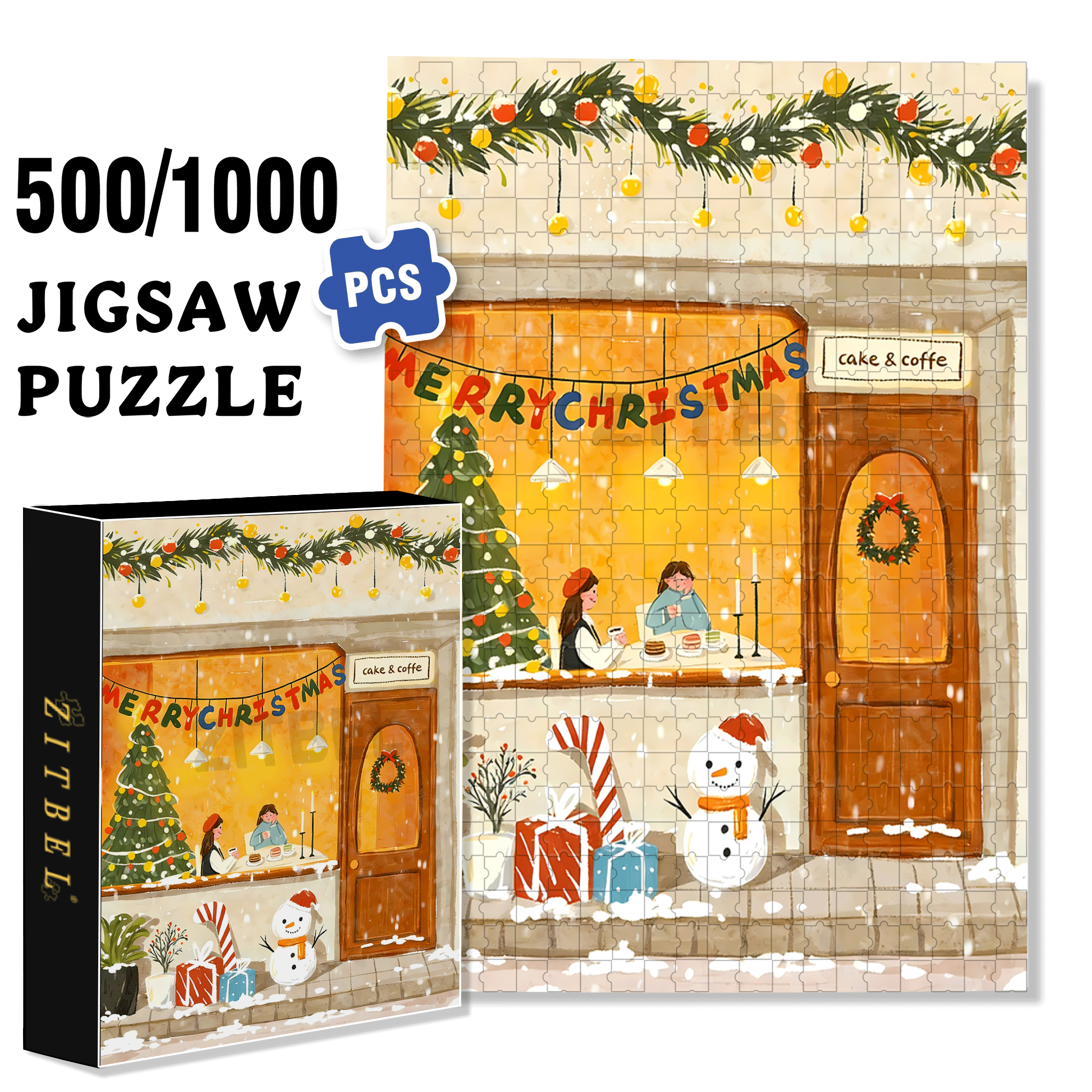 Cake & Coffee 500pcs/1000pcs Jigsaw Puzzle, Scratch-Resistant, Interactive Family Game & Brain-Boosting DIY Decor, Perfect for Halloween, Christmas & New Year Gifts, Family Puzzle Game