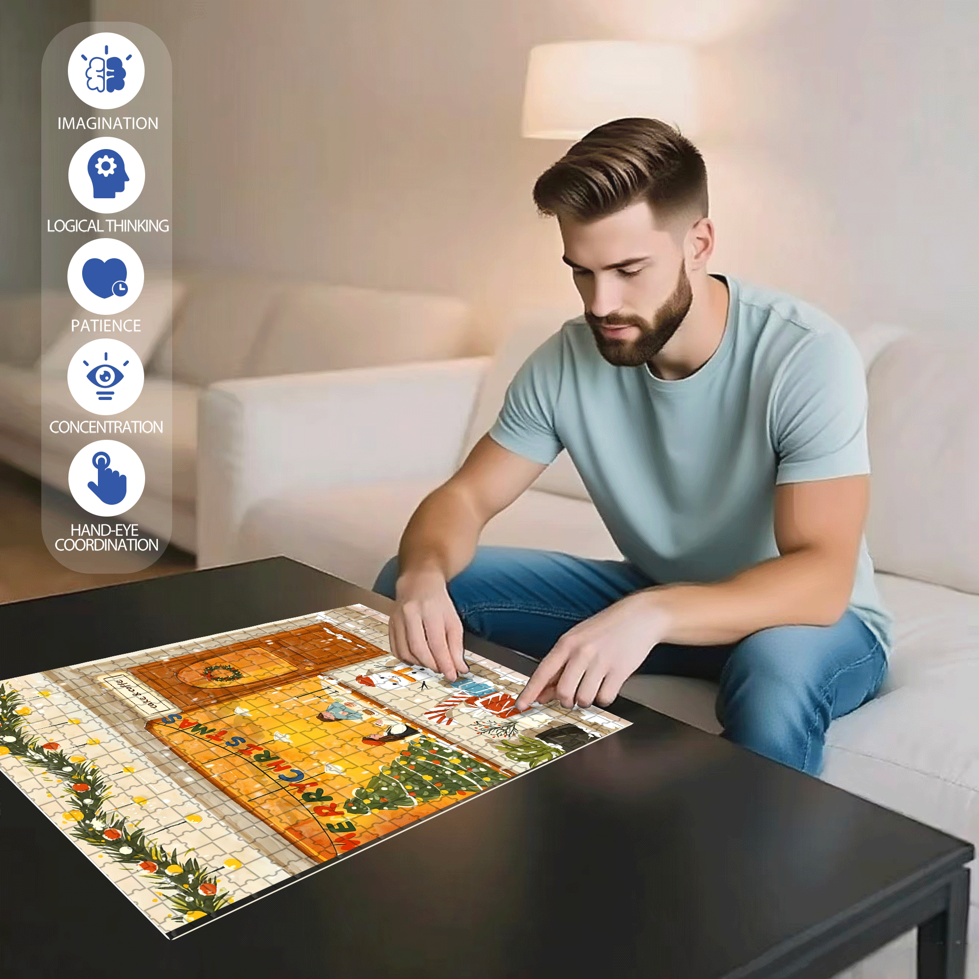 Cake & Coffee 500pcs/1000pcs Jigsaw Puzzle, Scratch-Resistant, Interactive Family Game & Brain-Boosting DIY Decor, Perfect for Halloween, Christmas & New Year Gifts, Family Puzzle Game